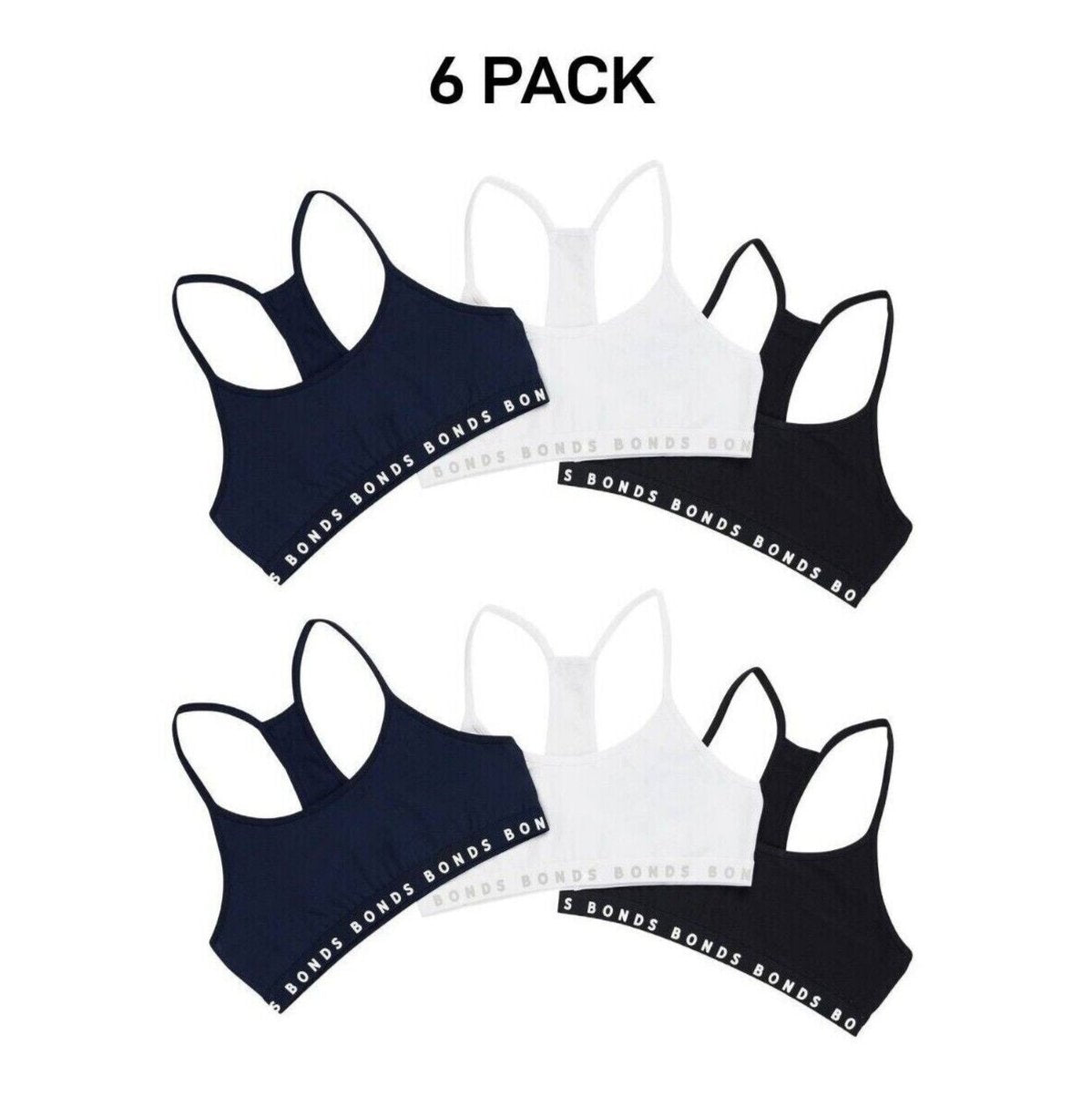 Bonds Girl Hipster Racer Crop Non-Slip Strap Racerback Shape Bra 6 Pack UWPT3A
