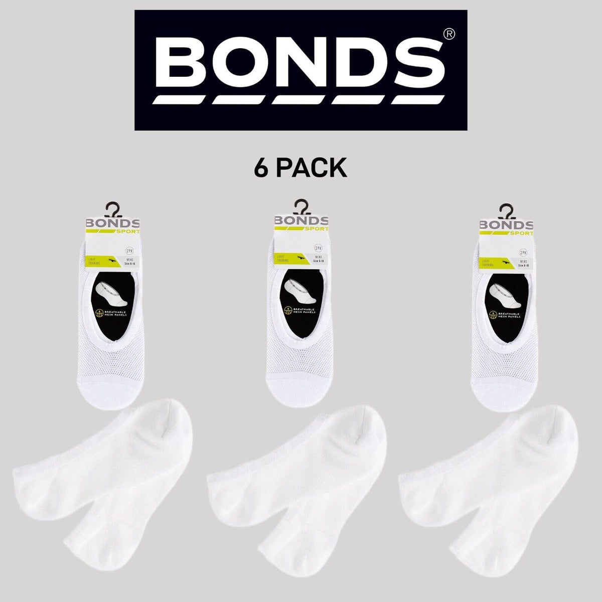 Bonds Mens Mesh Play Cool Footlet Socks Sport Active Running 6 Pack SYRU2N
