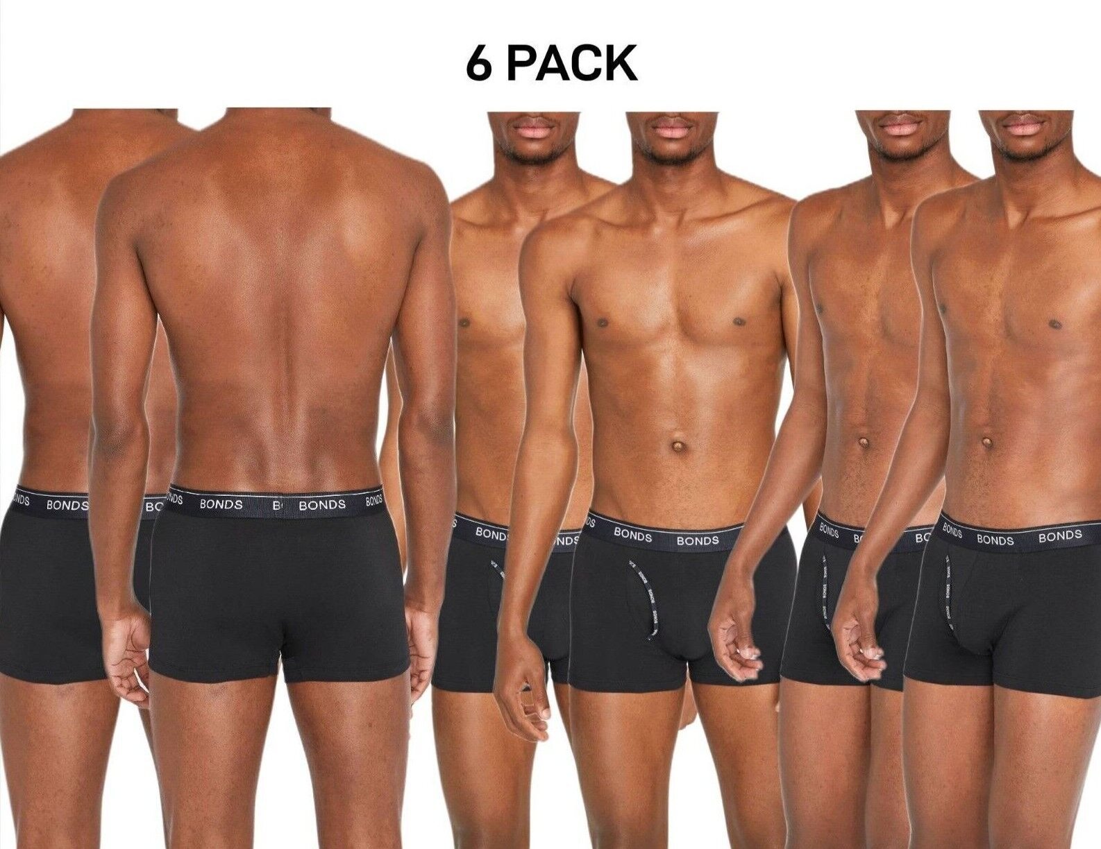 Bonds Mens Guyfront Trunk Stretchy Cotton Fabric Elastic Waistband 6 Pack MZVJ