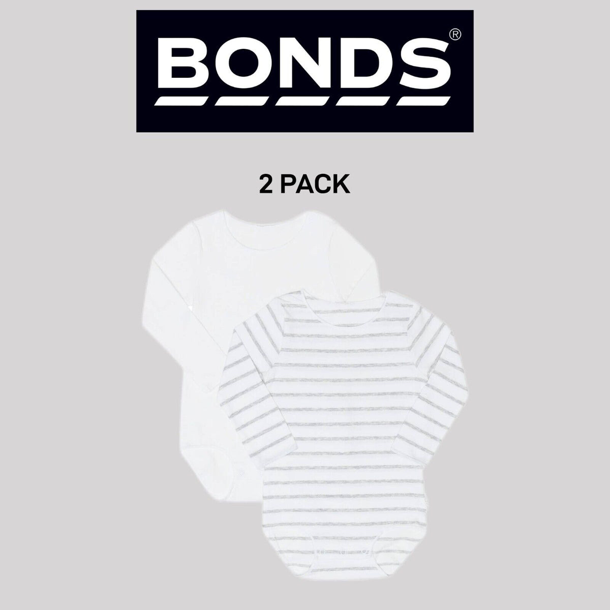 Bonds Baby Wonderbodies Long Sleeve Bodysuit Super Soft Stretchy 2 Pack BY4QA