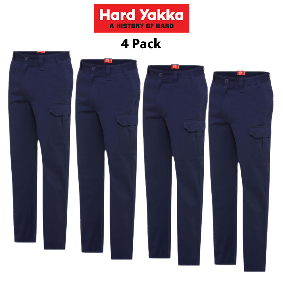 Hard Yakka 4 Pack Cargo Relaxed Work Safety Cotton Drill Pants Comfort Y08381