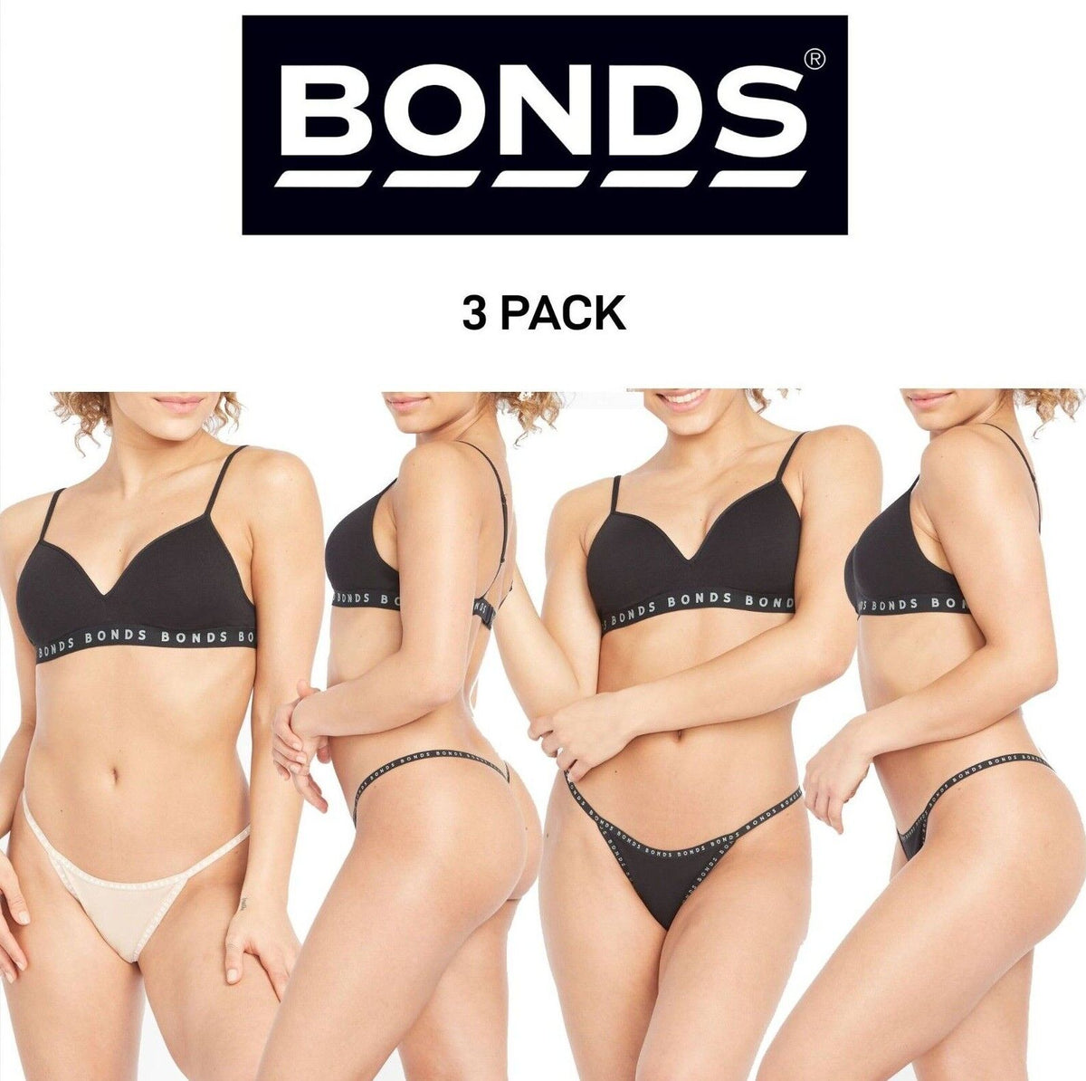Bonds Womens Icons Mini Gee Flat Elastic String Sides High Cut 3 Pack WUBUA