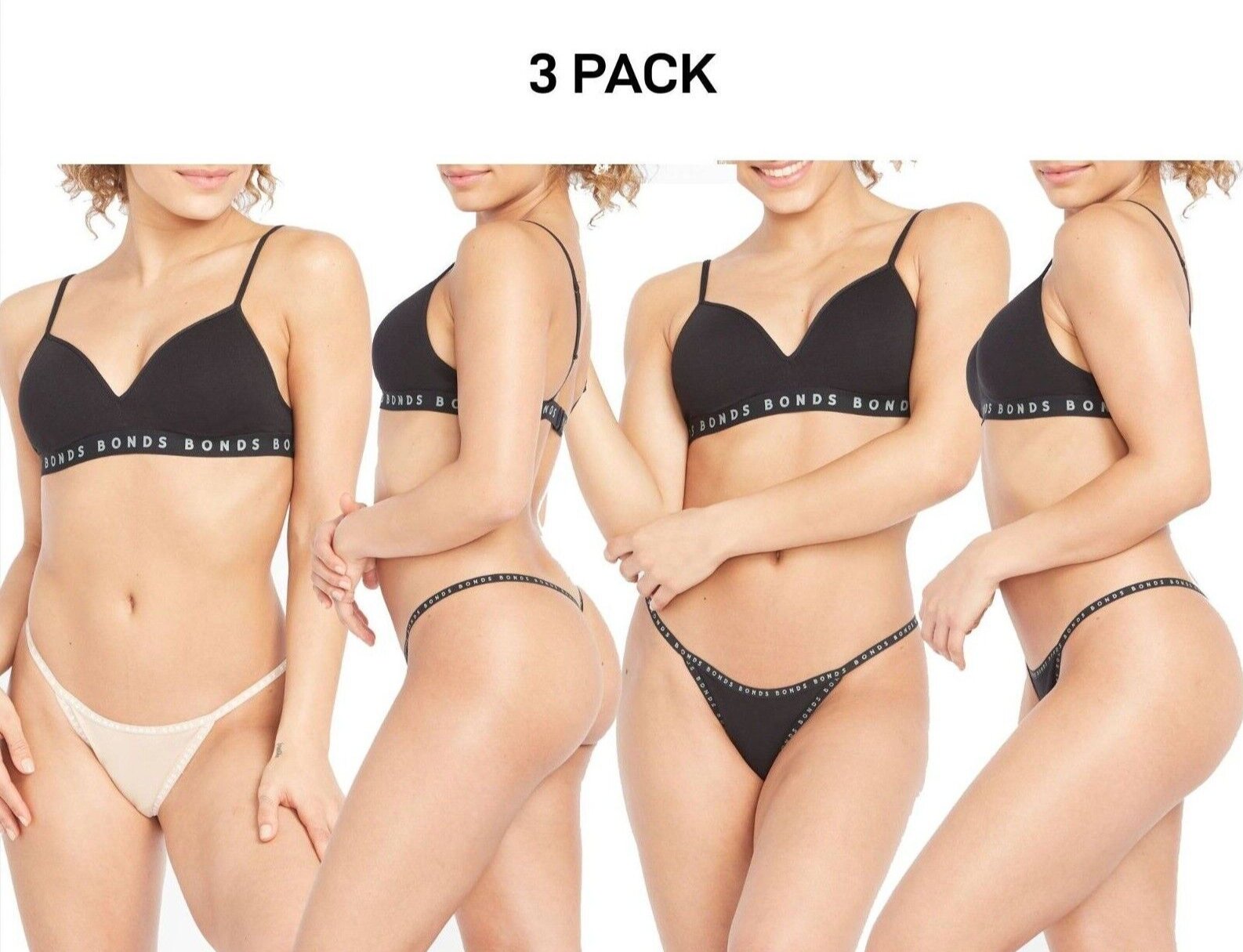 Bonds Womens Icons Mini Gee Flat Elastic String Sides High Cut 3 Pack WUBUA