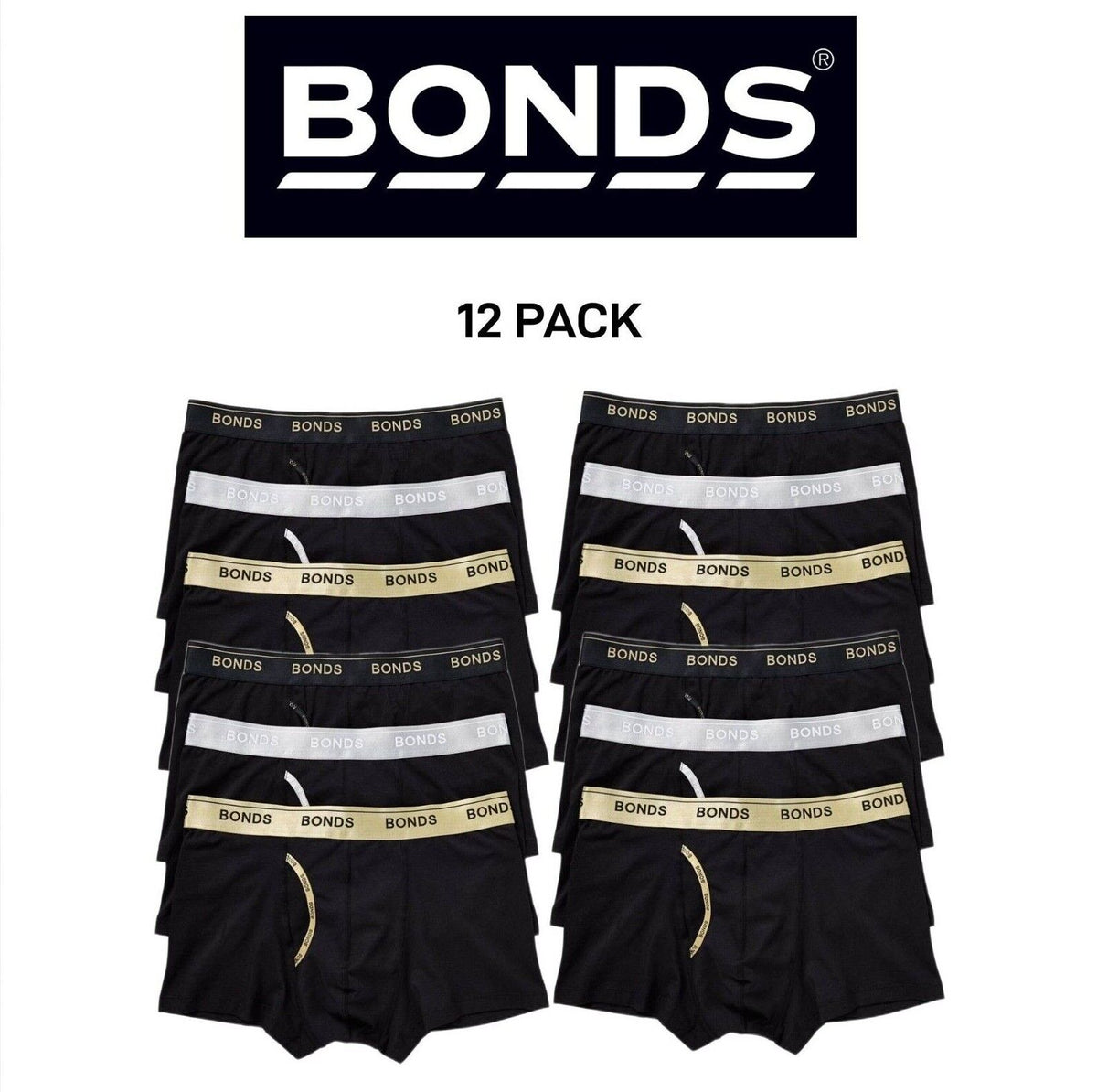 Bonds Mens Guyfront Trunk Super Soft Waistband With Logo 12 Pack MZ963A
