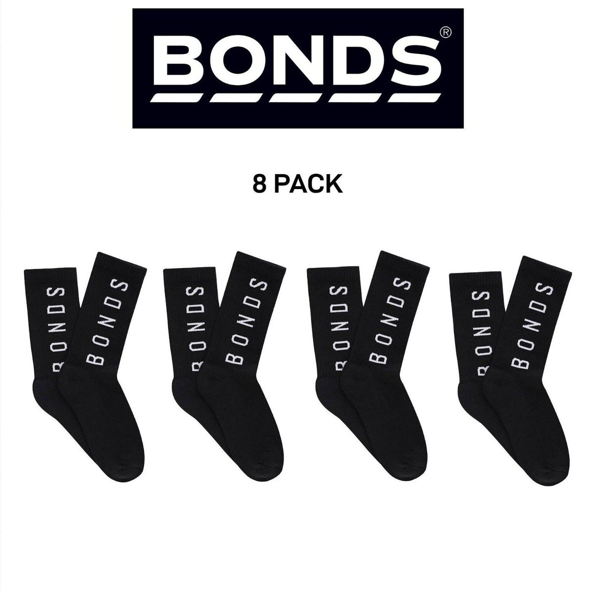 Bonds Mens Originals Crew Socks Stretchy Rib Ankle & Arch Support 8 Pack SYEX2N