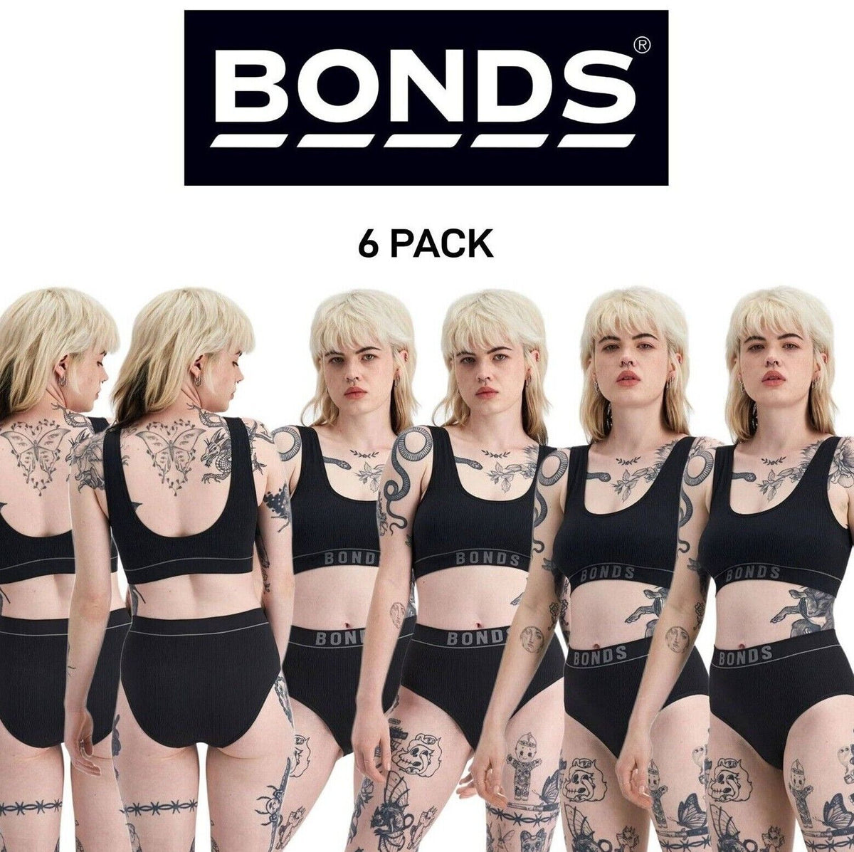 Bonds Womens Retro Rib Hi Hi Bikini Smooth Comfy Stretchable Knit 6 Pack WU8FA