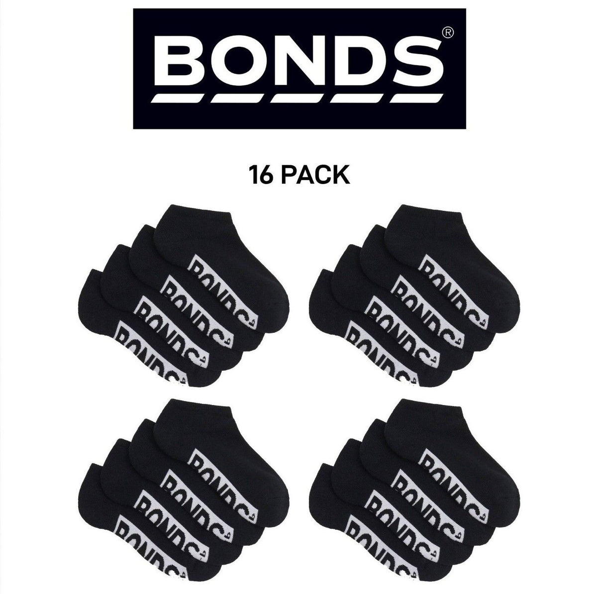 Bonds Kids Logo Cushioned Low Cut Socks Cotton Comfy Cushioning 16 Pack RXTV4W