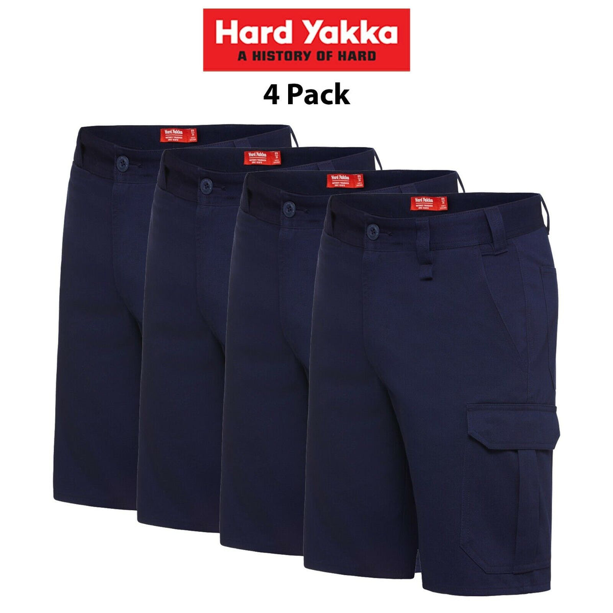 Hard Yakka Mens Core 4 PACK Cargo Cotton Drill Work Tough Strong Shorts Y05620