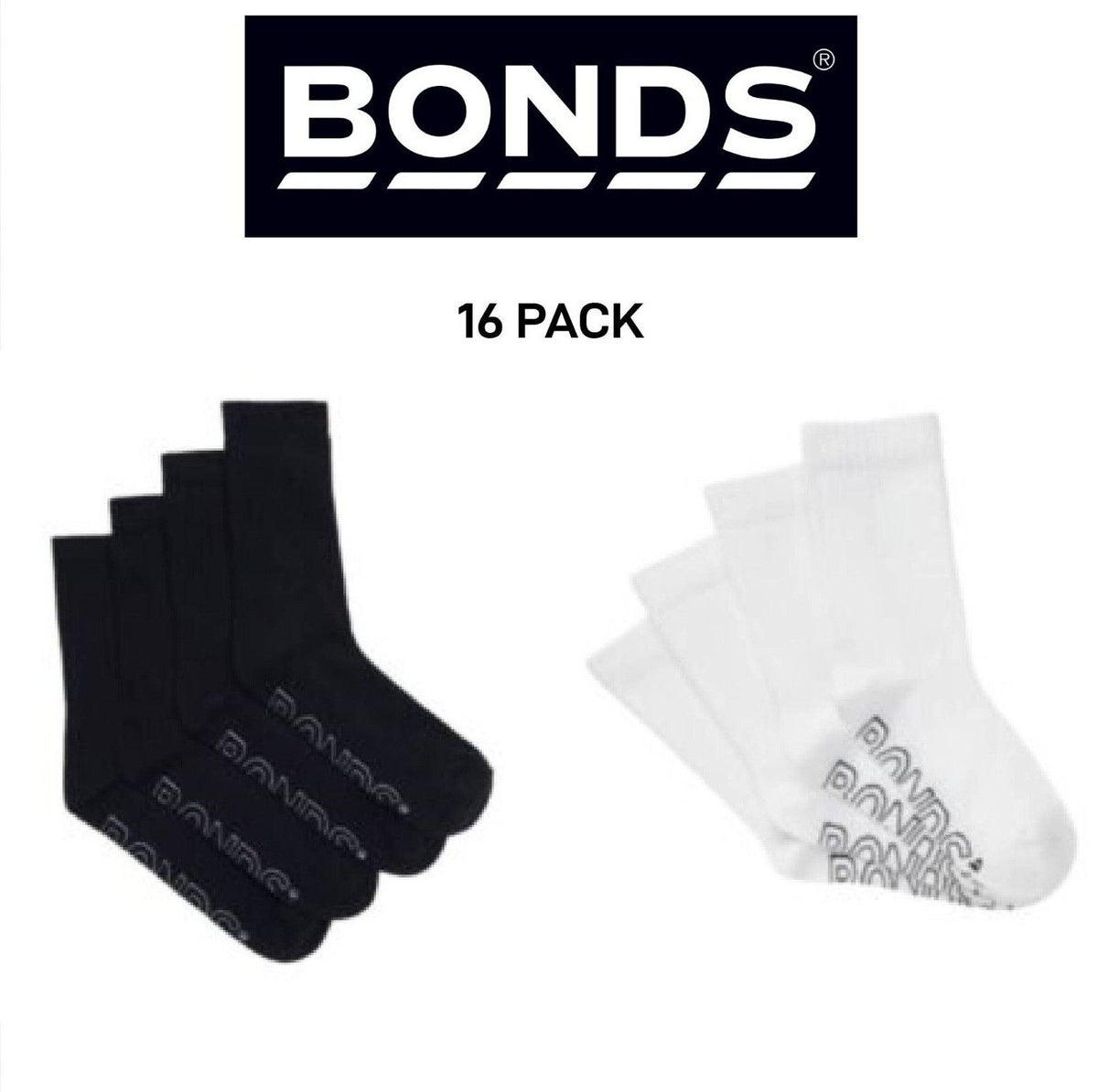 Bonds Kids Logo Light Crew Sock Soft Cotton Mesh Cooling 16 Pack RXVJ4N