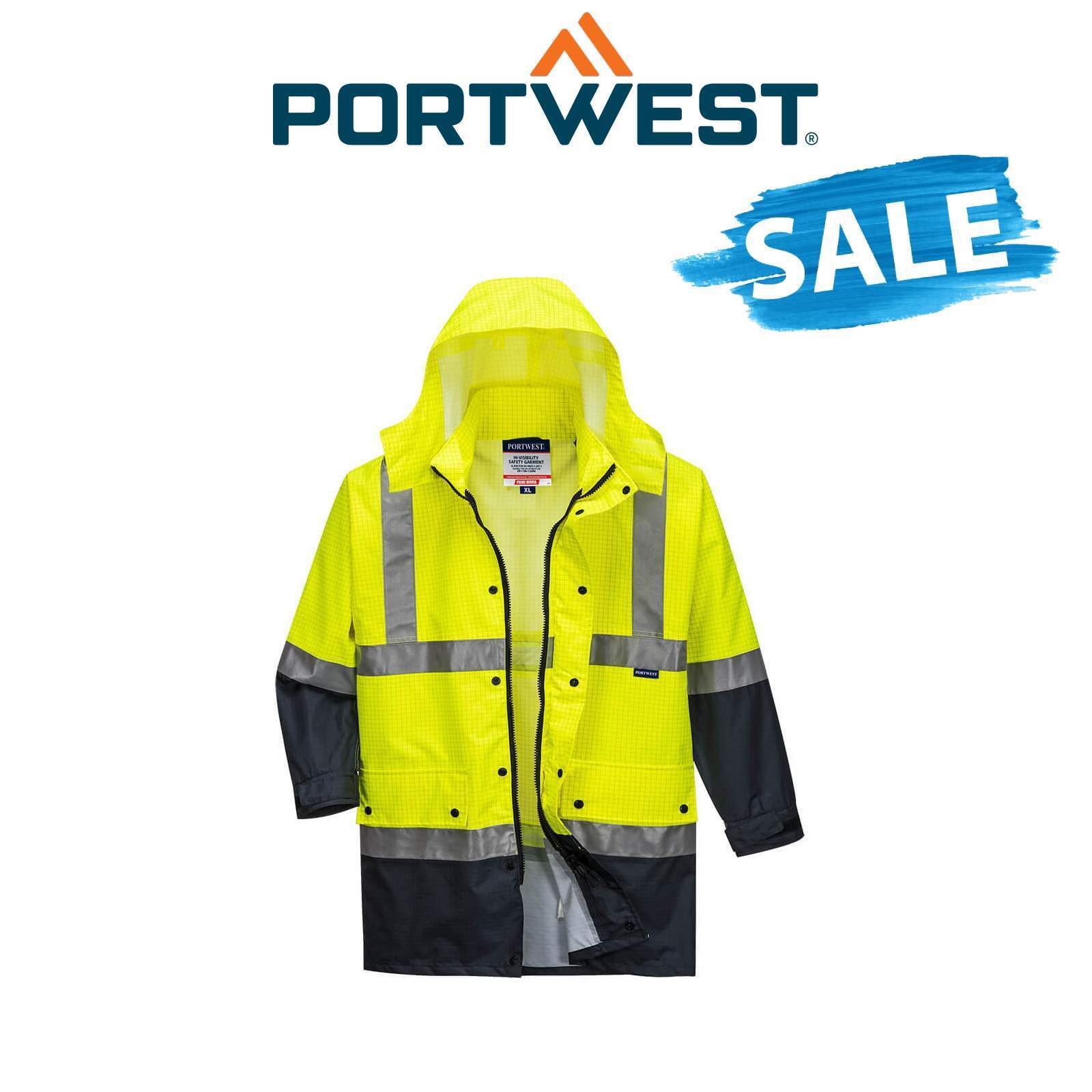 SALE Portwest Mackay Anti-Static Jacket Waterproof Hood Reflective Safety MJ370