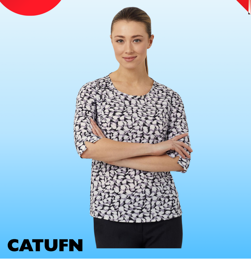 SALE NNT Womens Antibacterial Petal Print 3/4 Sleeve Top Grey CATUFN