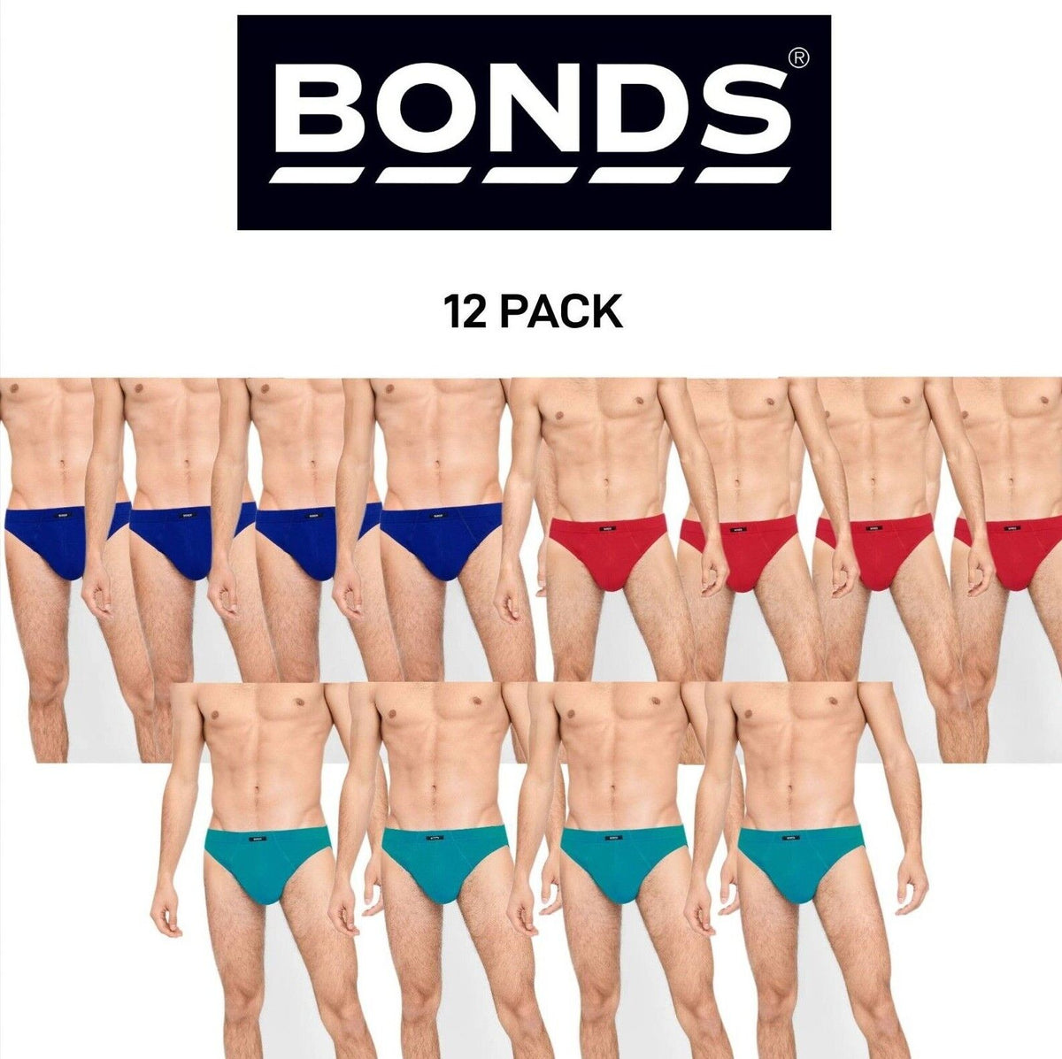 Bonds Mens Action Brief Soft Cotton and Encased Elastic Comfort 12 Pack M8OS4