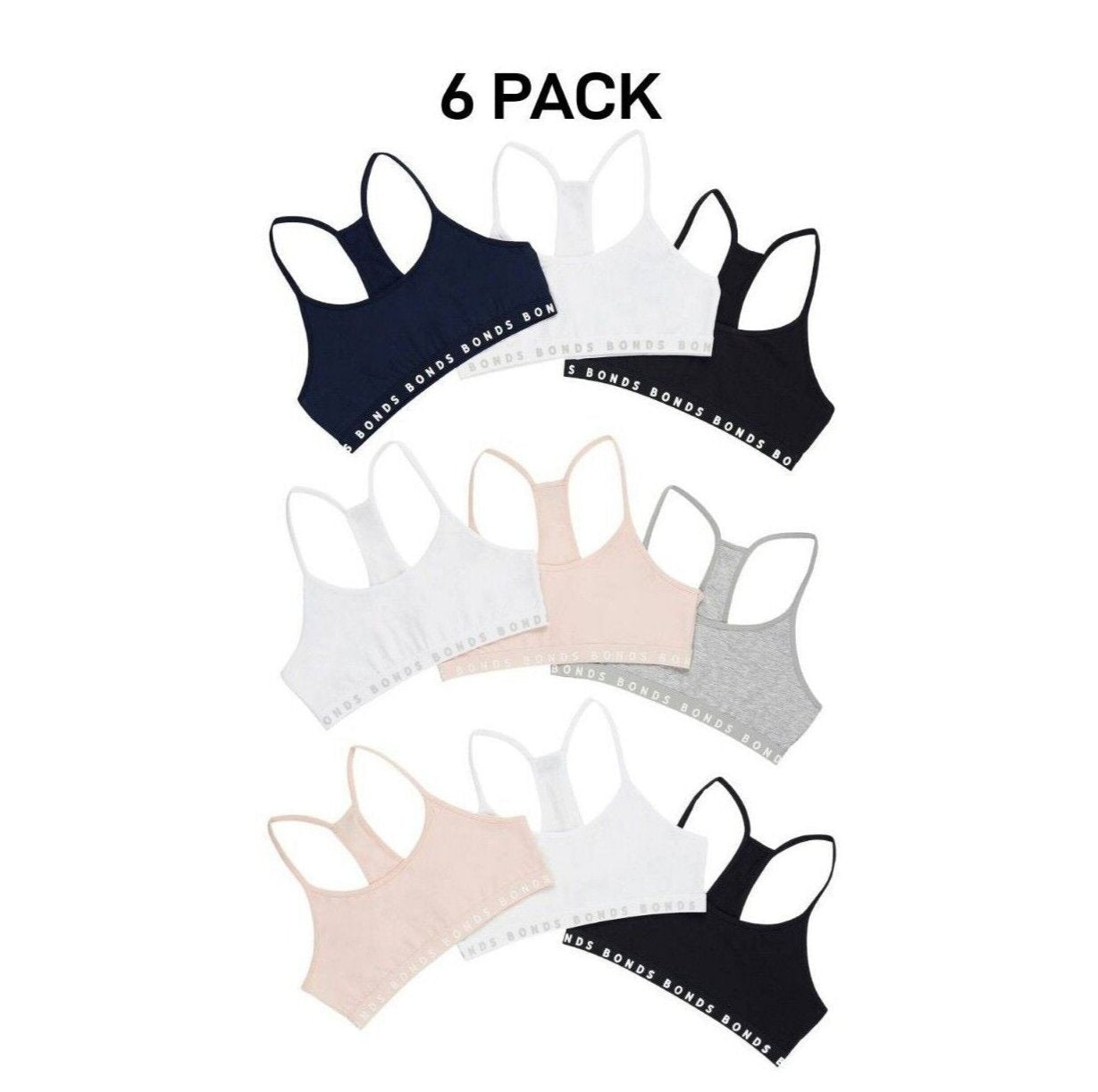 Bonds Girl Hipster Racer Crop Non-Slip Strap Racerback Shape Bra 6 Pack UWPT3A