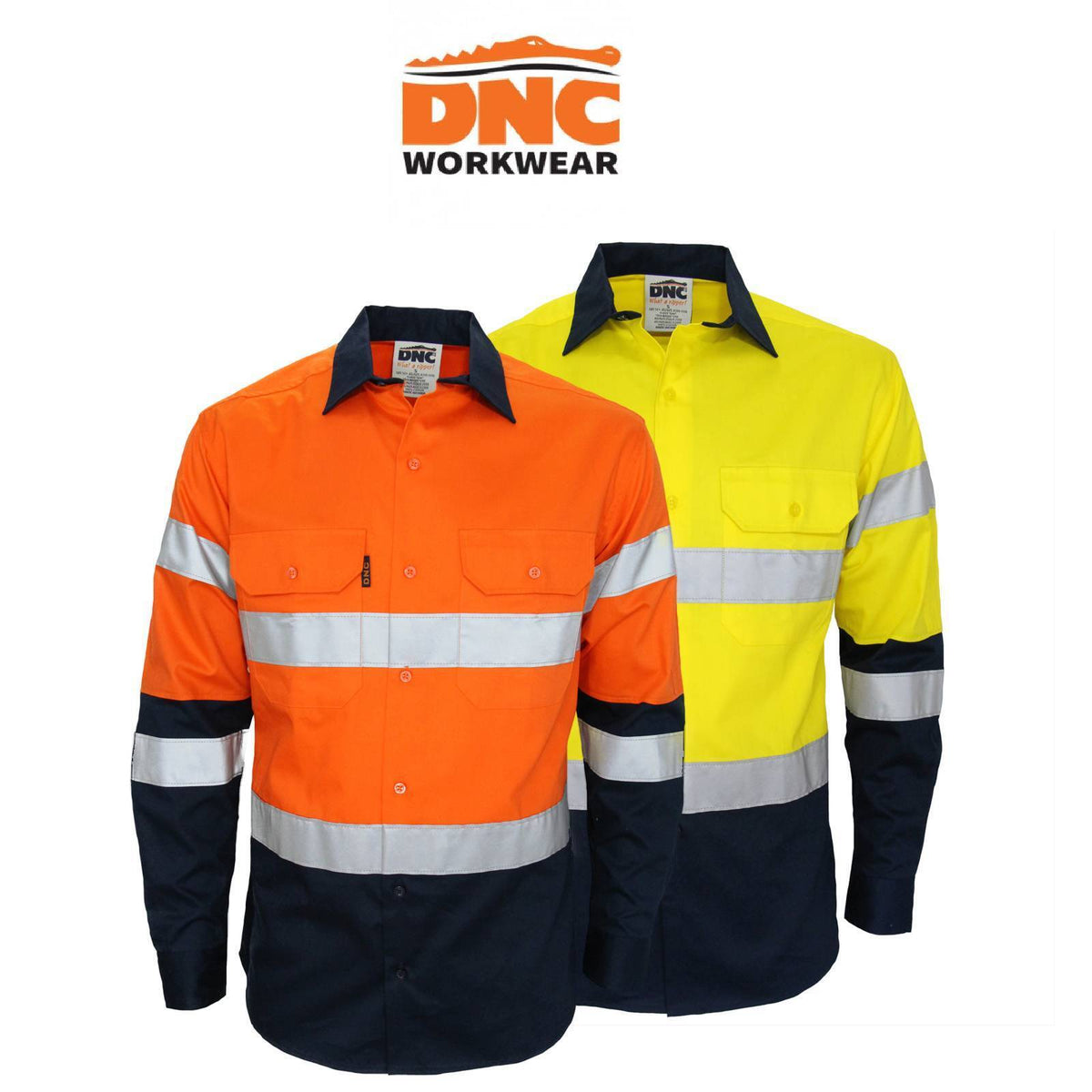 DNC Mens HiVis 2 Tone Biomotion Taped Workwear Safety Pockets Shirt 3976