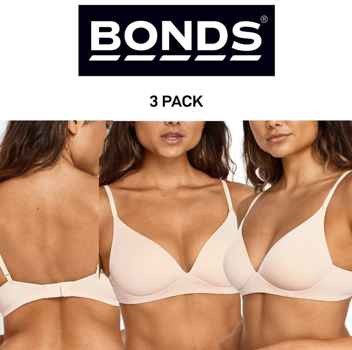 Bonds Womens Invisi Wirefree Bra Ultimate Comfort Soft Smooth Shape 3 Pack YXC6Y