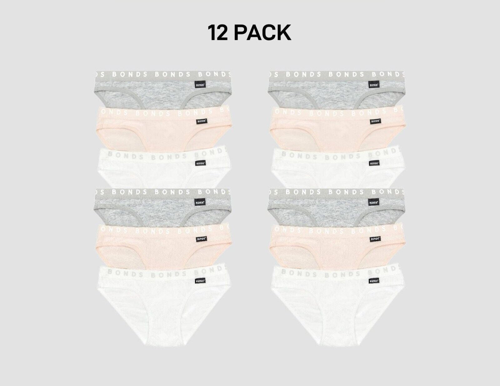 Bonds Girls Hipster Bikini Plain Comfortable Cotton Fabric 12 Pack UWPR3A