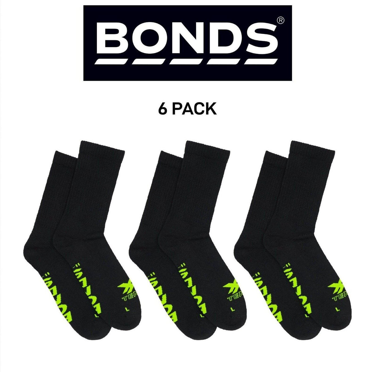 Bonds Mens X-Temp Crew Socks Comfy Cushioned Sole Arch Support 6 Pack SXX62N