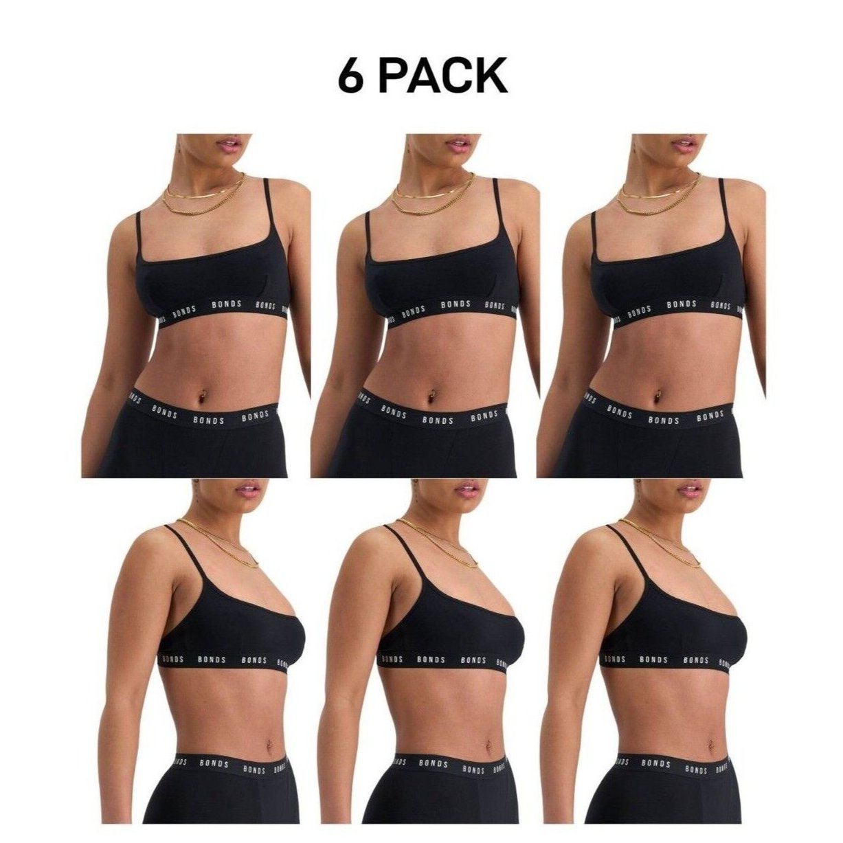 Bonds Womens icons Scoop Crop Wide Band Support and Coverage Bra 6 Pack YWP3