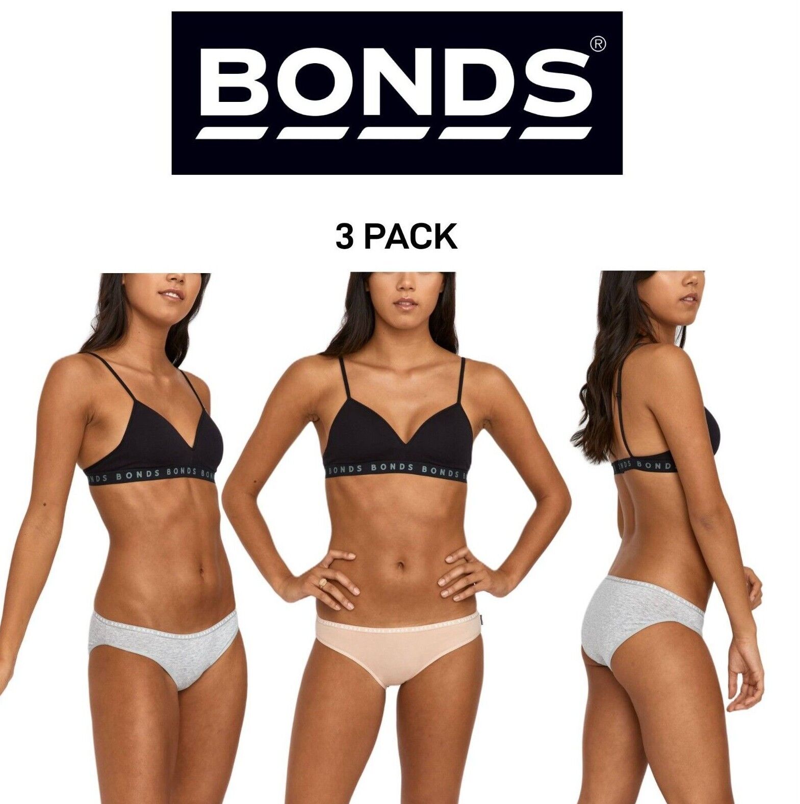Bonds Womens Hipster Bikini Soft Cotton Low Rise Stretchy Waist 3 Pack WUFNA