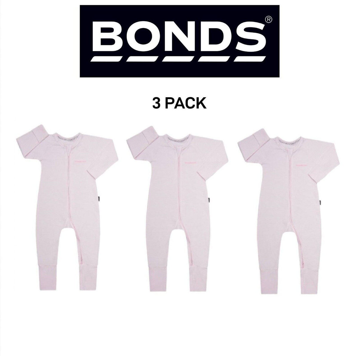 Bonds Baby Wondersuit Two-way Zip Soft Cosy & Stretchable Fabric 3 Pack BZDYM