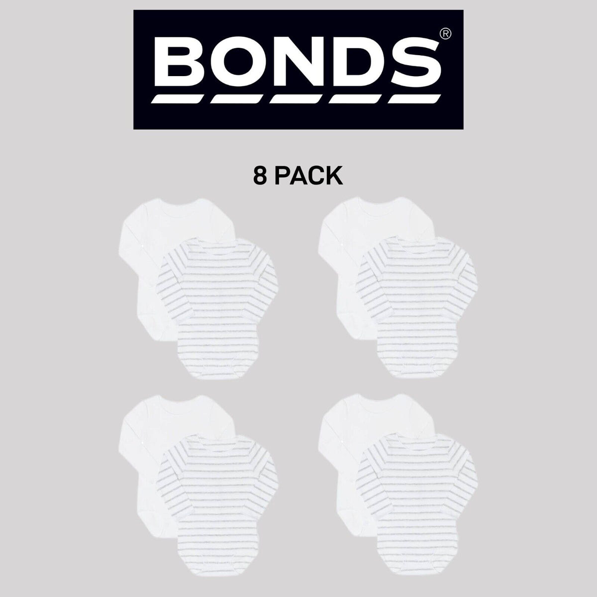 Bonds Baby Wonderbodies Long Sleeve Bodysuit Super Soft Stretchy 8 Pack BY4QA