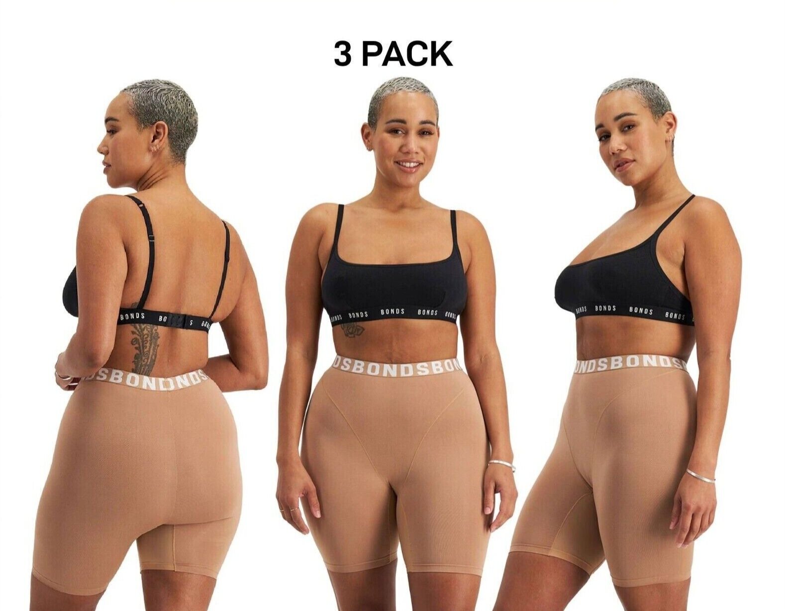 Bonds Womens Chafe Off Short Ultimate Thigh Saver Chafe Off Panel 3 Pack WR4P
