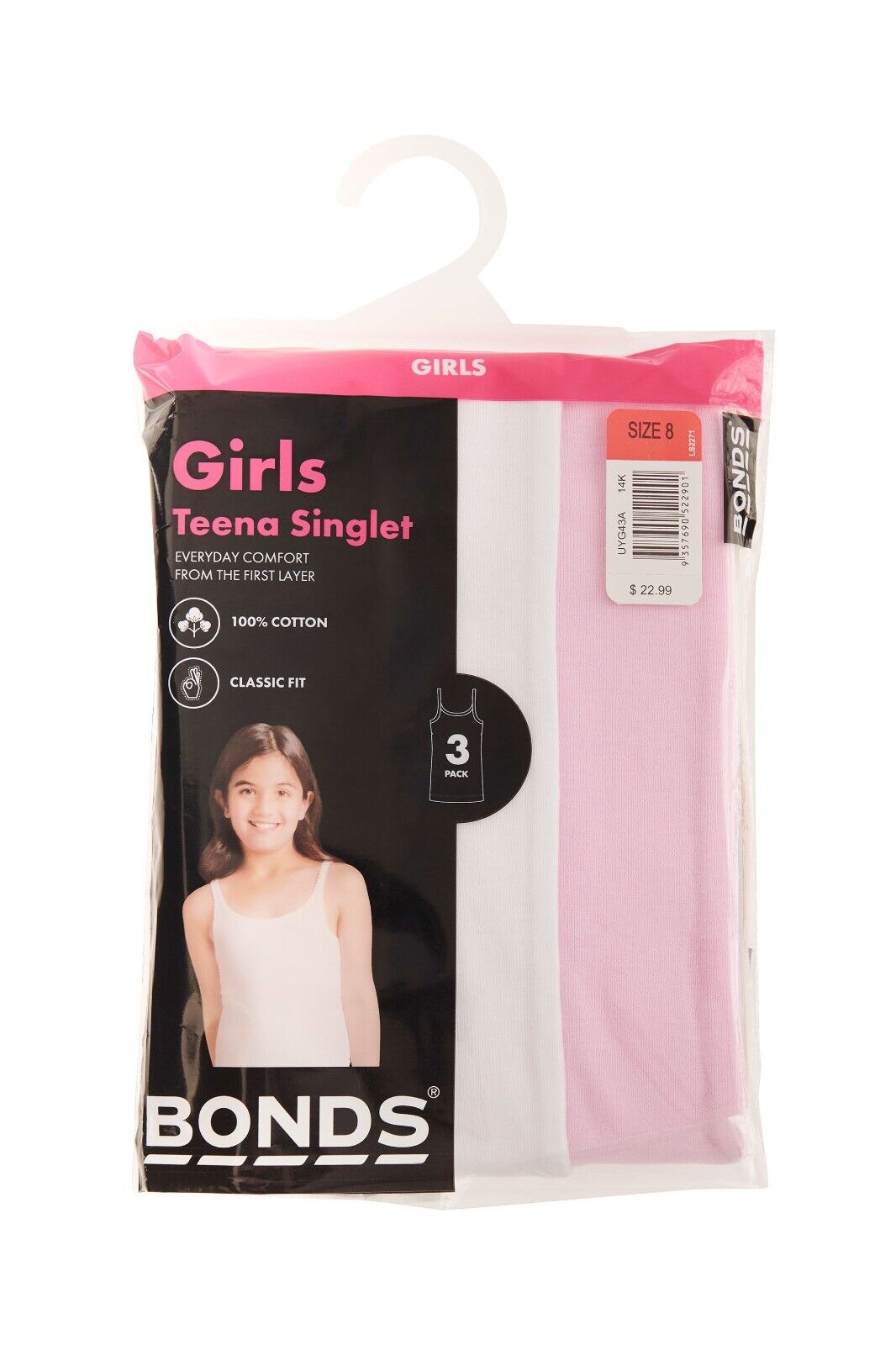 Bonds Girls Teena Singlet Super Stretchable Stay Comfortable 12 Pack UYG43A