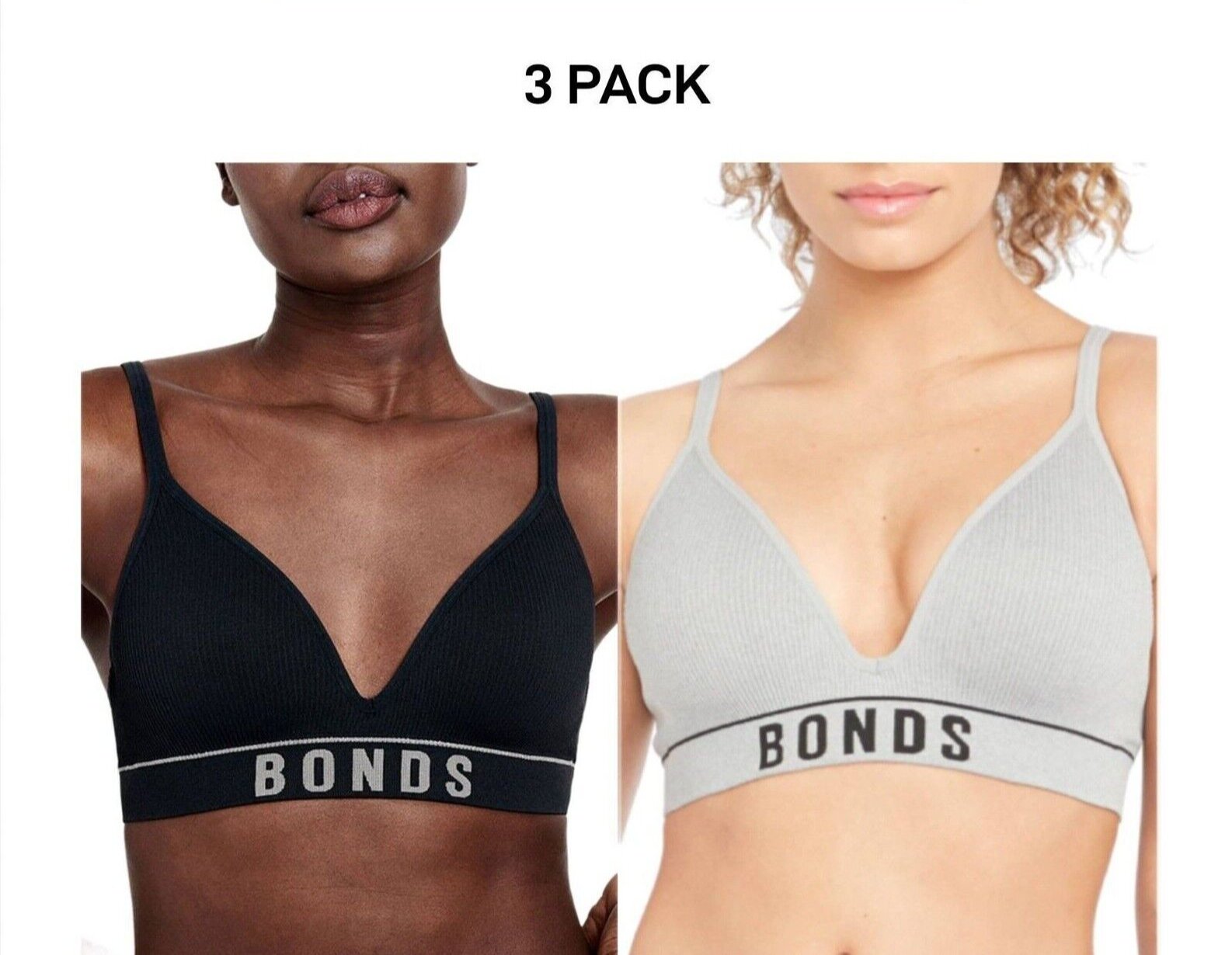 Bonds Womens Retro Rib Seamless Wirefree Tee Bra Contoured Shape 3 Pack WU8EW