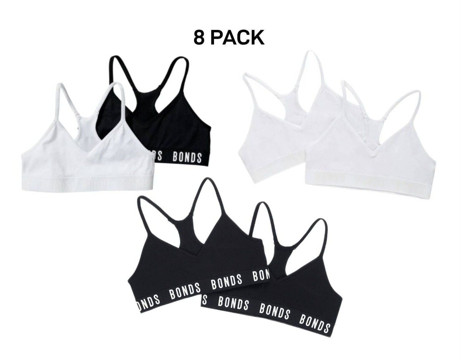 Bonds Girls Super Stretchies Racer Crop Double Layered Front 8 Pack UXNK2A