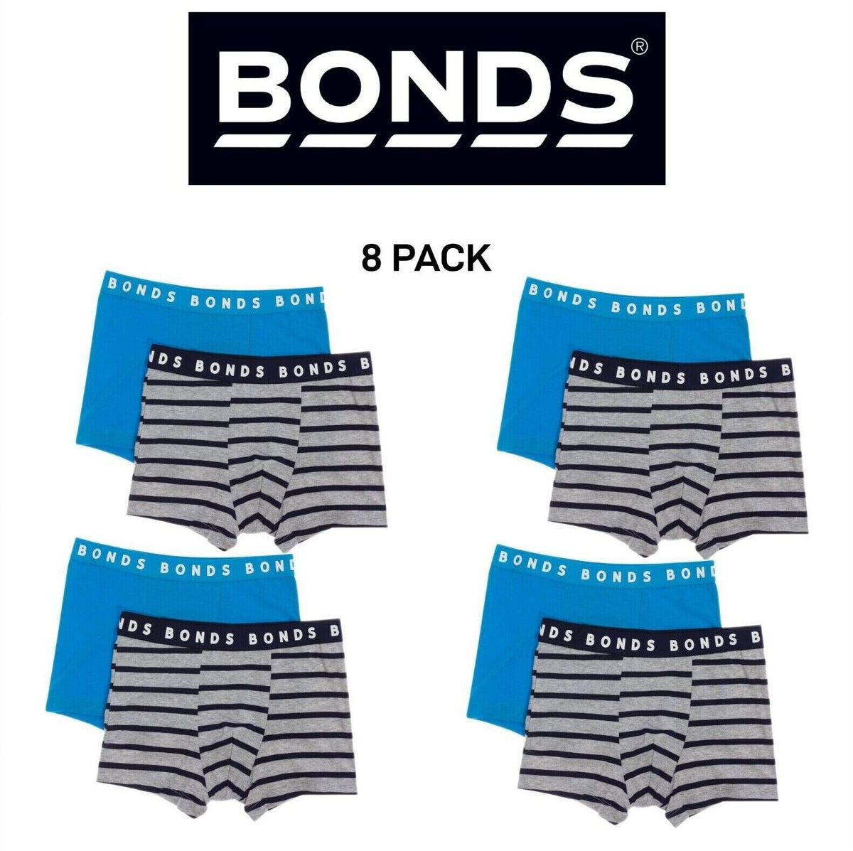 Bonds Boys Hipster Trunk Very Soft Elastic Branded Waistband 8 Pack UXDM2A