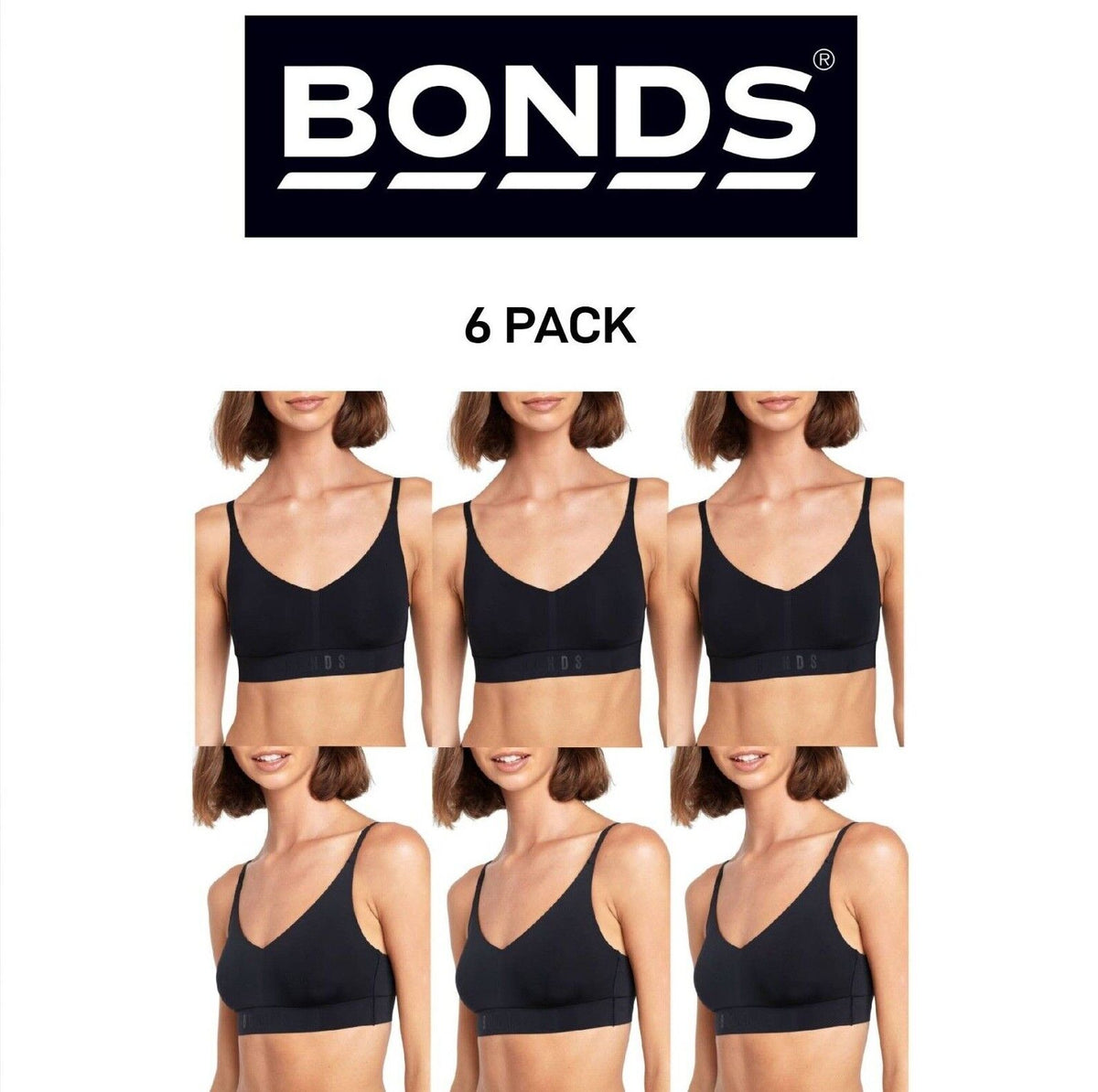 Bonds Womens Invisi Bralette Sleek & Lightweight Adjustable Strap 6 Pack YXBB