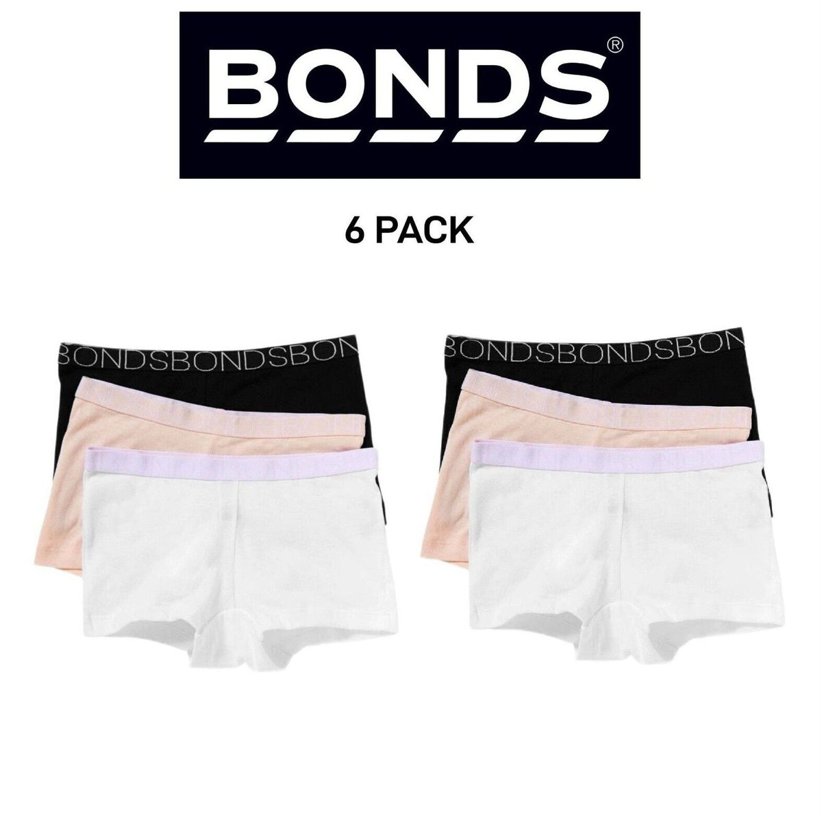 Bonds Girls Plain Shortie Ultra Soft Comfortable Cotton Durable 6 Pack UXRV3A