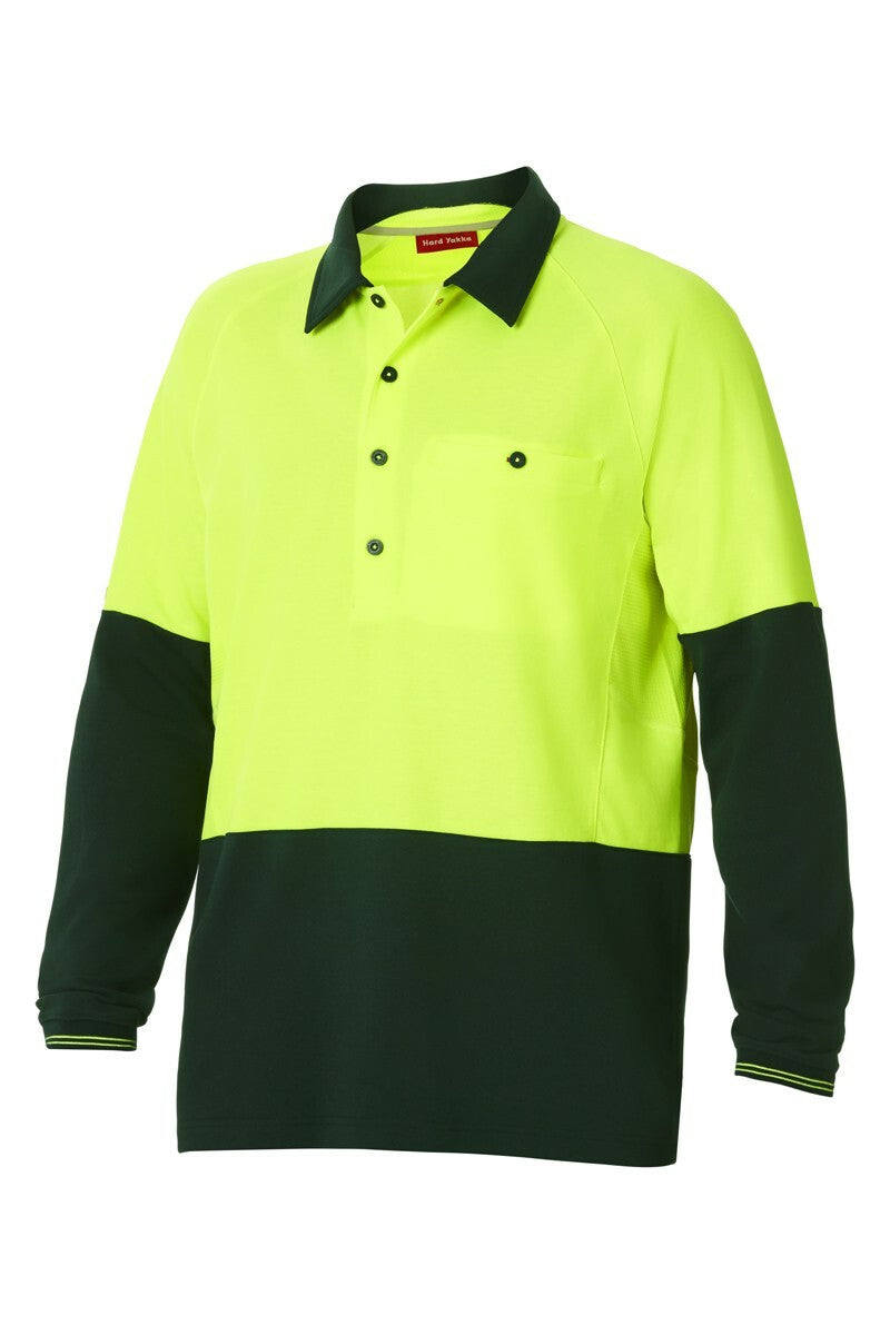 Mens Hard Yakka Koolgear Hi-Vis 4 Pack Long Sleeve Vent Polo Shirt Work Y11389