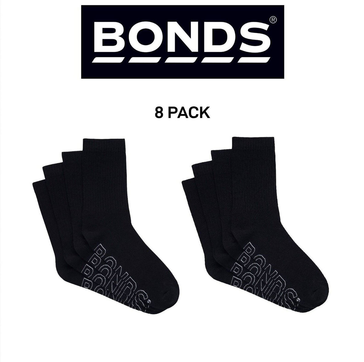 Bonds Mens Logo Lightweight Crew Cooling Zone Stay Put Fit Socks 8 Pack SXMY4N