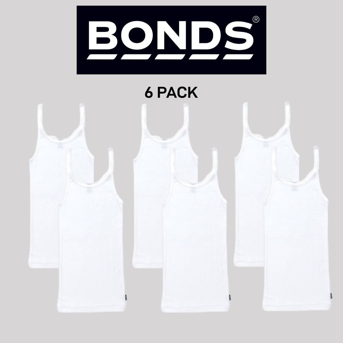 Bonds Girls Teena Singlet Super Soft Cotton Rib Wide Shoulders Top 6 Pack UYXP1B