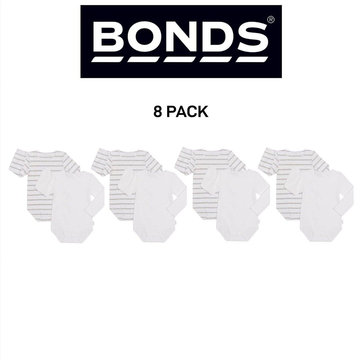 Bonds Baby Wonderbodies Long Sleeve Bodysuit Soft Warm and Covered 8 Pack BX47A