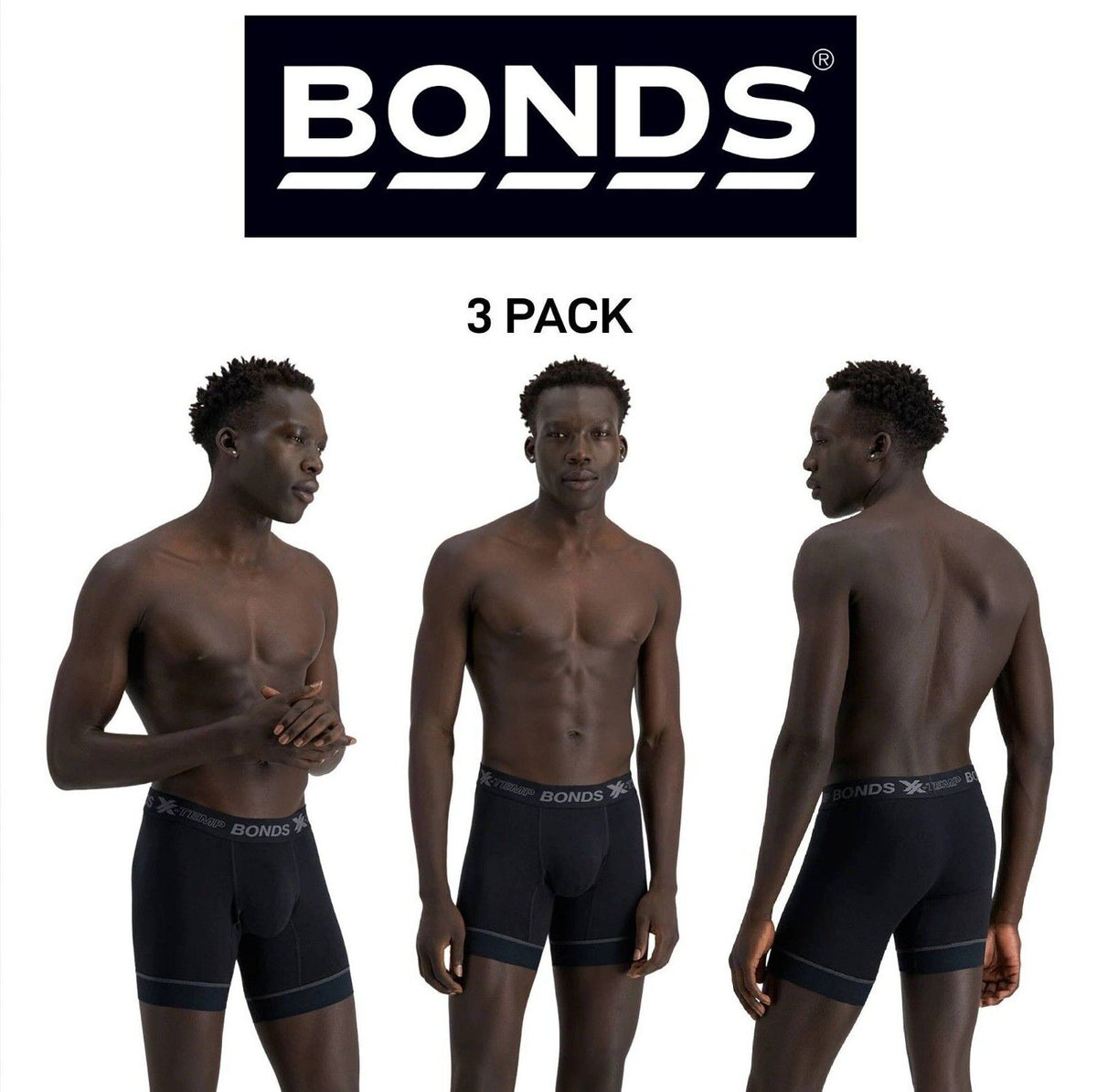 Bonds Mens X-Temp Grip Tech Mid Trunk Support and Protect Mid Length 3 Pack MWR7