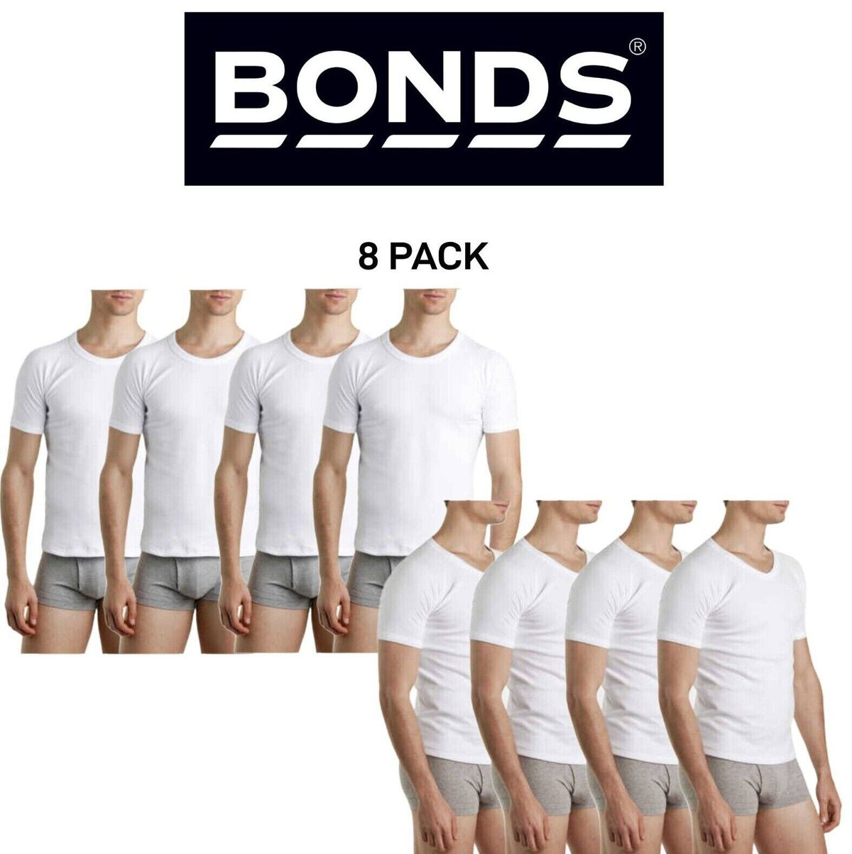 Bonds Mens Genuine Raglan Crew Neck Perfect Tee Close Body Fit 8 Pack M9372W