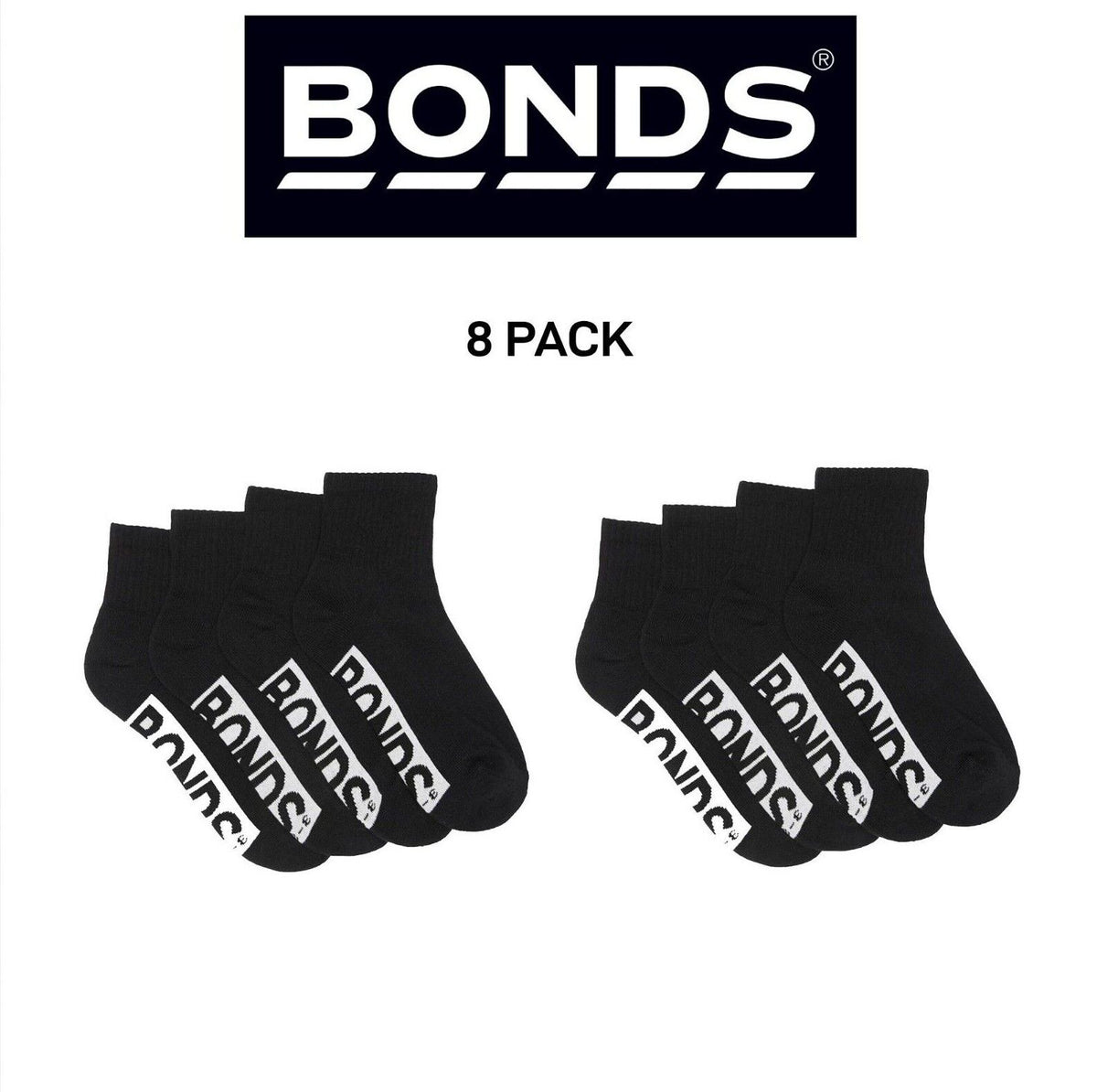 Bonds Kids Logo Cushioned Quarter Crew Sock Thickness & Comfiness 8 Pack RXTW4W