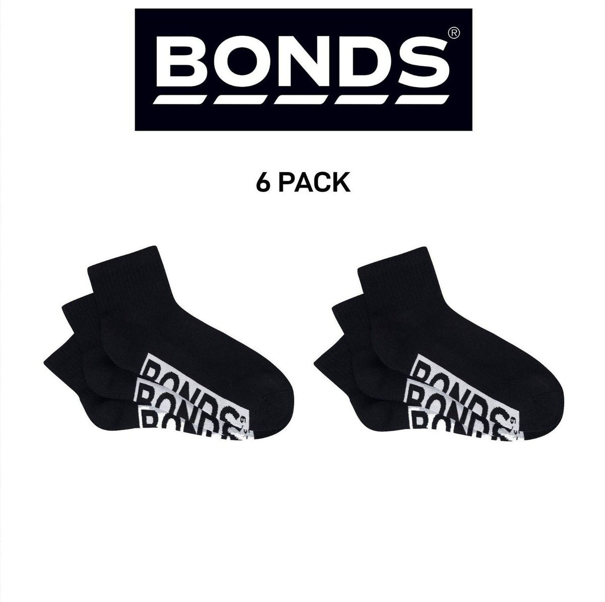 Bonds Mens Logo Cushioned Quarter Crew Socks Smooth Toe Seams 6 Pack SXN93N