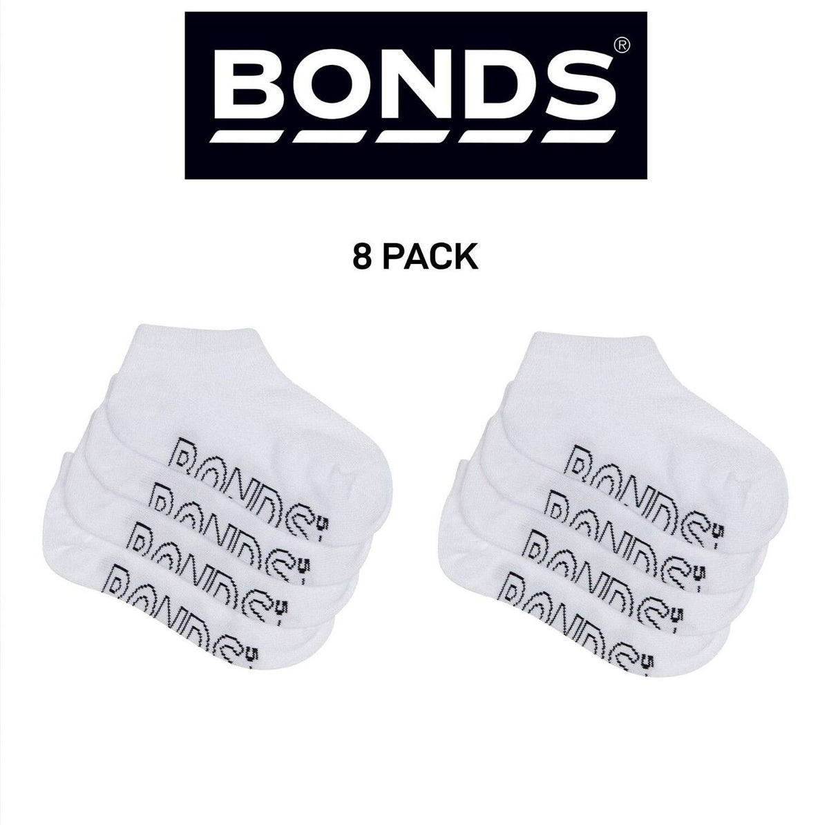 Bonds Kids Logo Light No Show Soft Cotton Breathable Socks 8 Pack RXUU4N