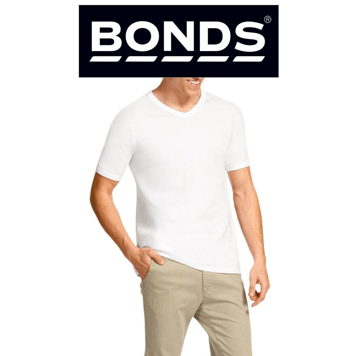 Bonds Mens Genuine V-Neck Raglan Tee Seamfree Sleeve in Smaller Size M976