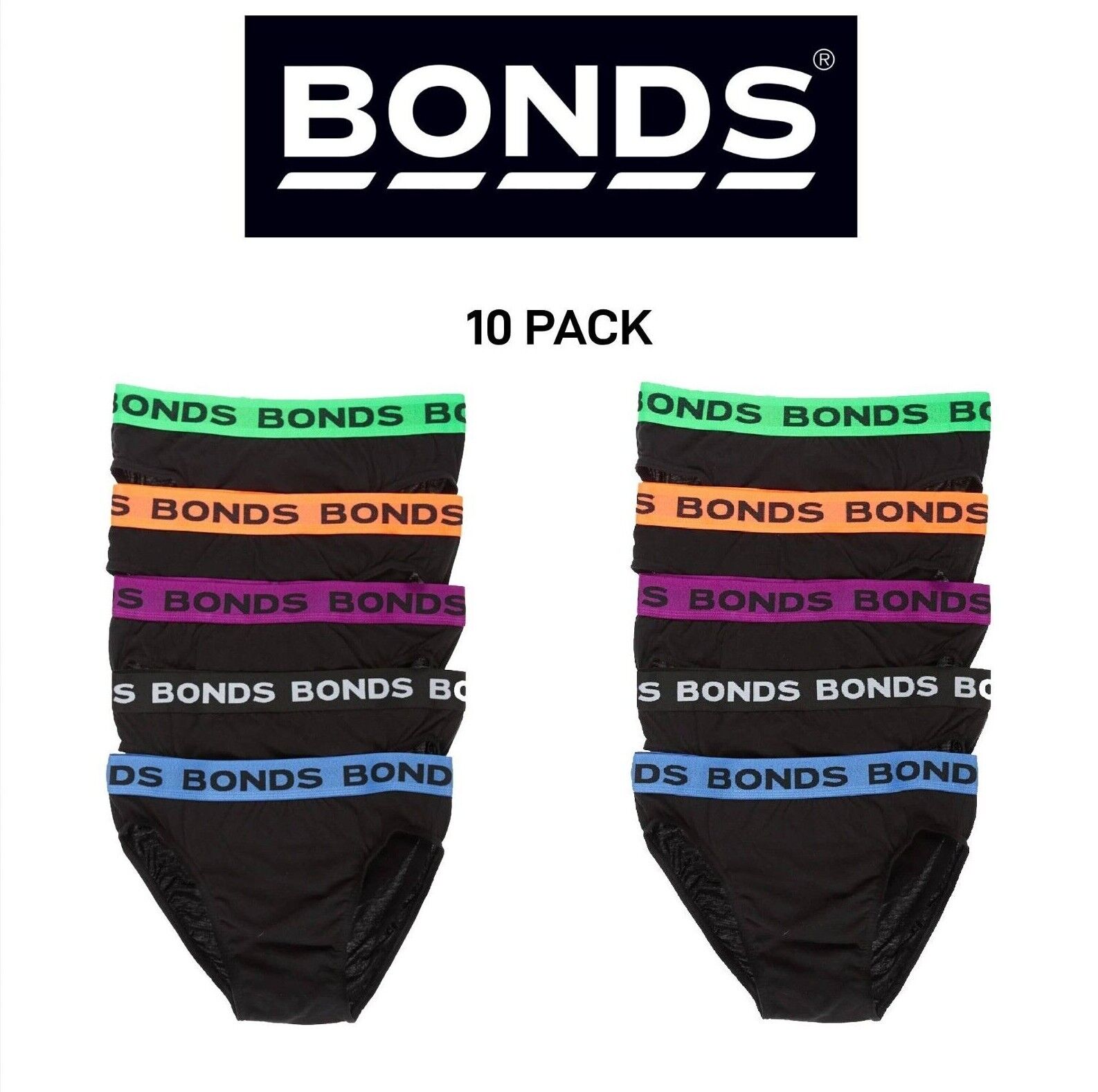 Bonds Mens Hipster Brief Super Soft Branded Elastic Waistband 10 Pack M8DMTX