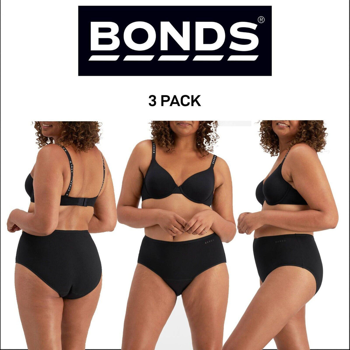 Bonds Womens Damn Dry Full Brief Stay Fresh Soft and Flexible Panty 3 Pack WRR8A
