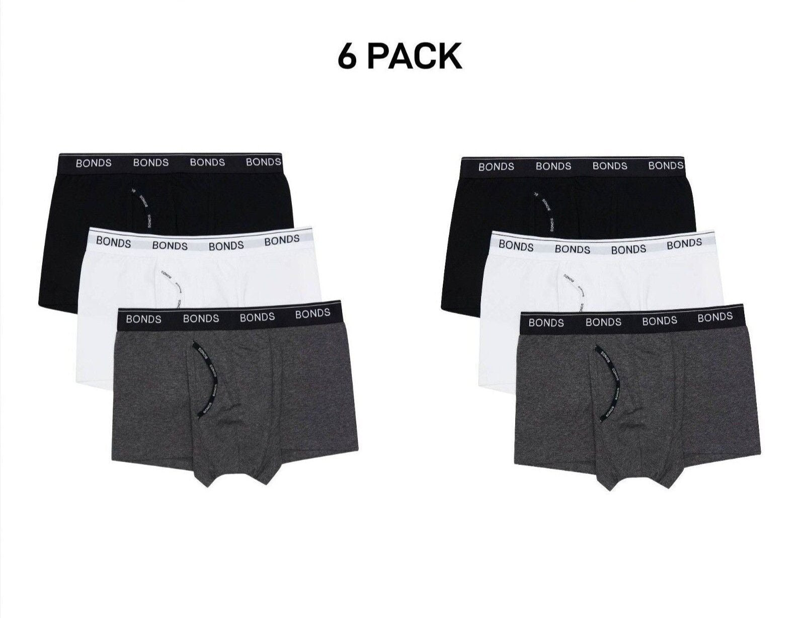 Bonds Mens Guyfront Trunk Stretchy Cotton Seam free Sides Elastic 6 Pack MZ963A