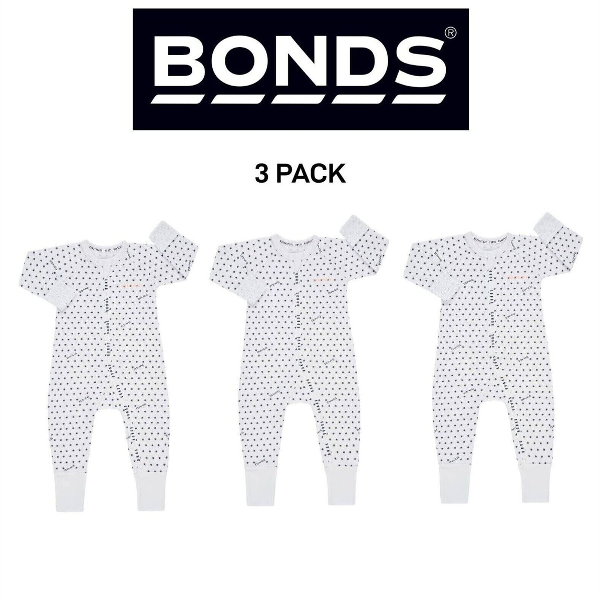 Bonds Baby Wondercool Zip Wondersuit Warmth Two-way Safety Zip 3 Pack BX49A