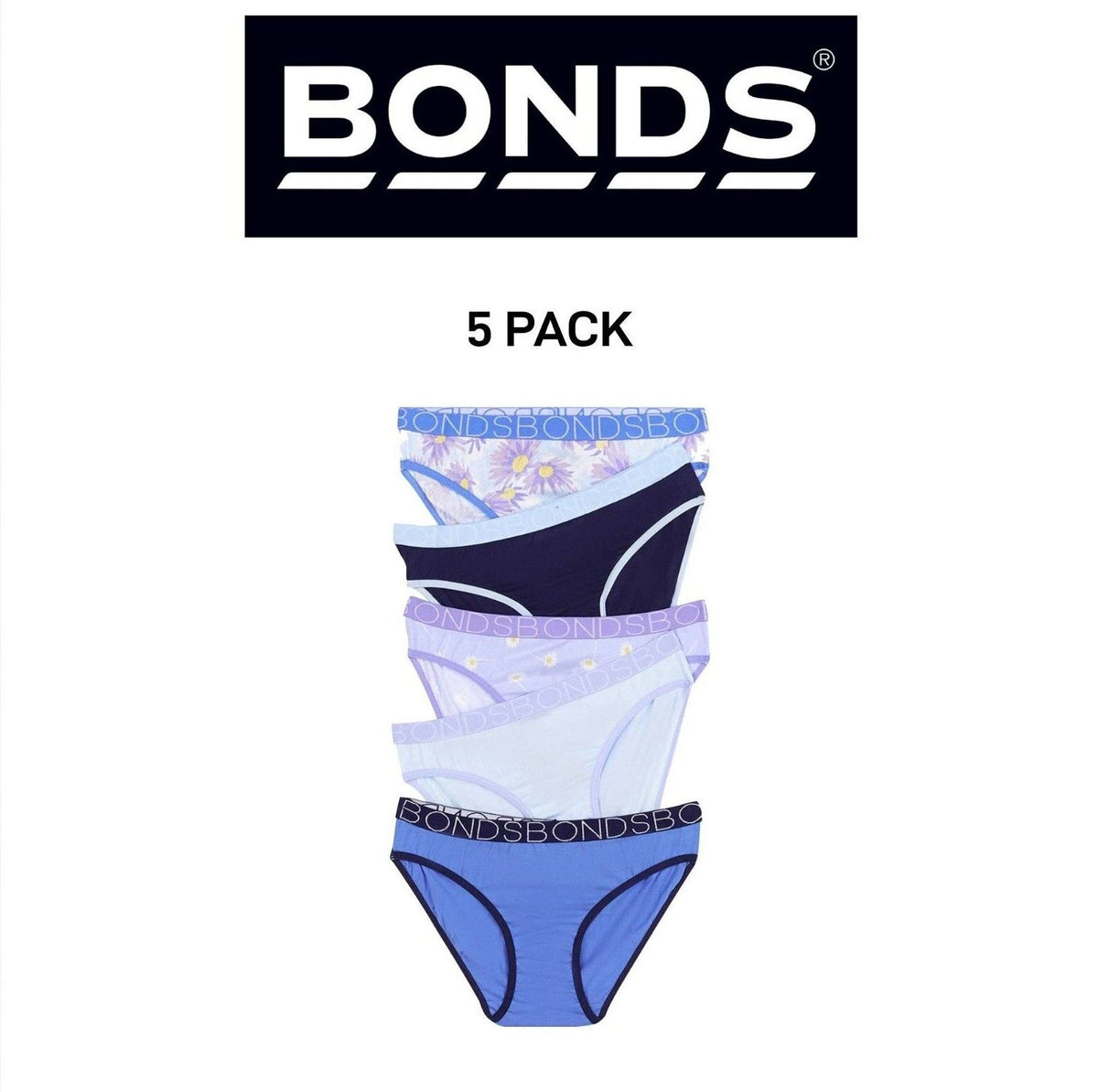 Bonds Girls Bikini Soft and Stretchy Fit Perfect Everyday Coverage 5 Pack UWNV5A