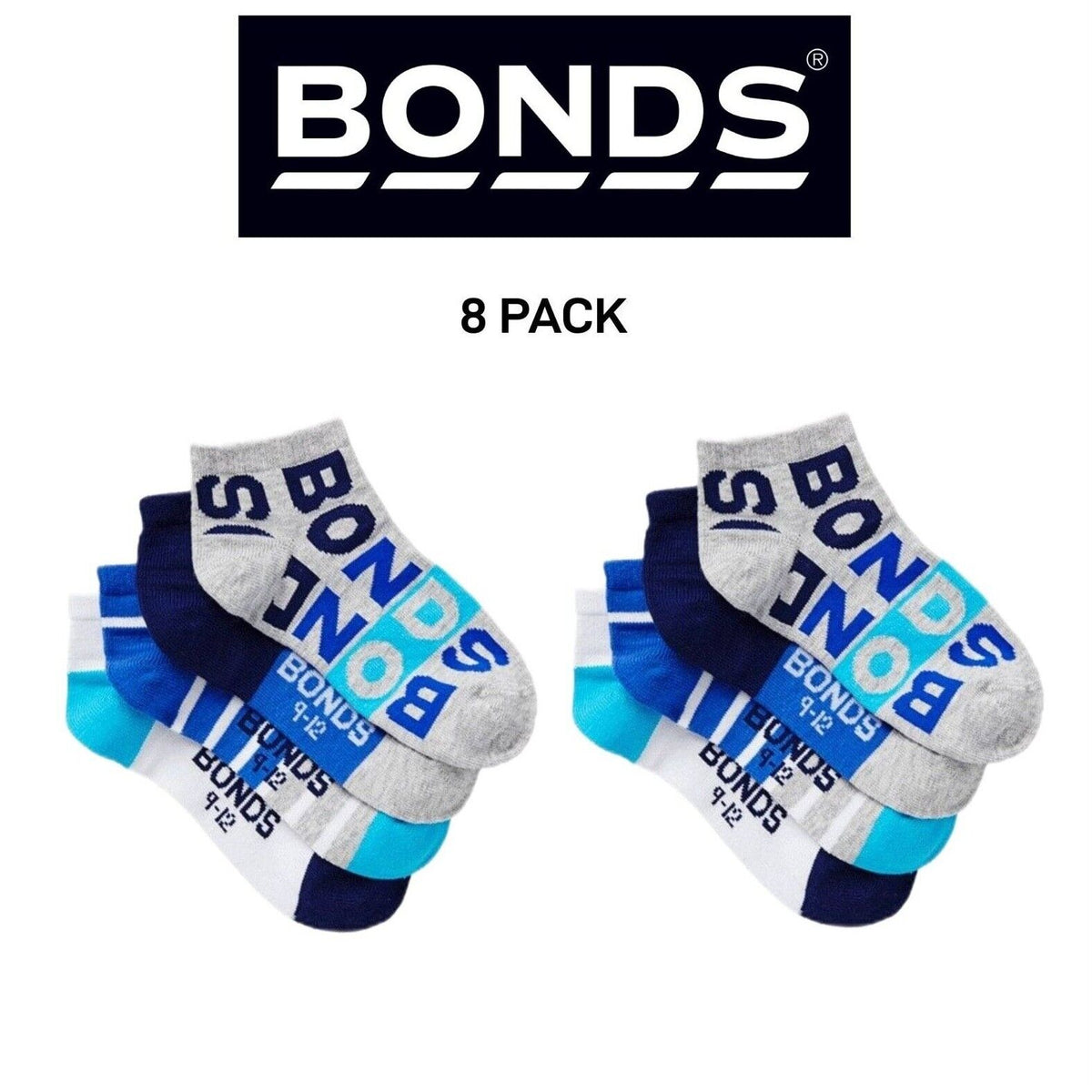 Bonds Kids fashion Trainer Breathable Soft Cotton Rich Socks 8 Pack RZLY4N