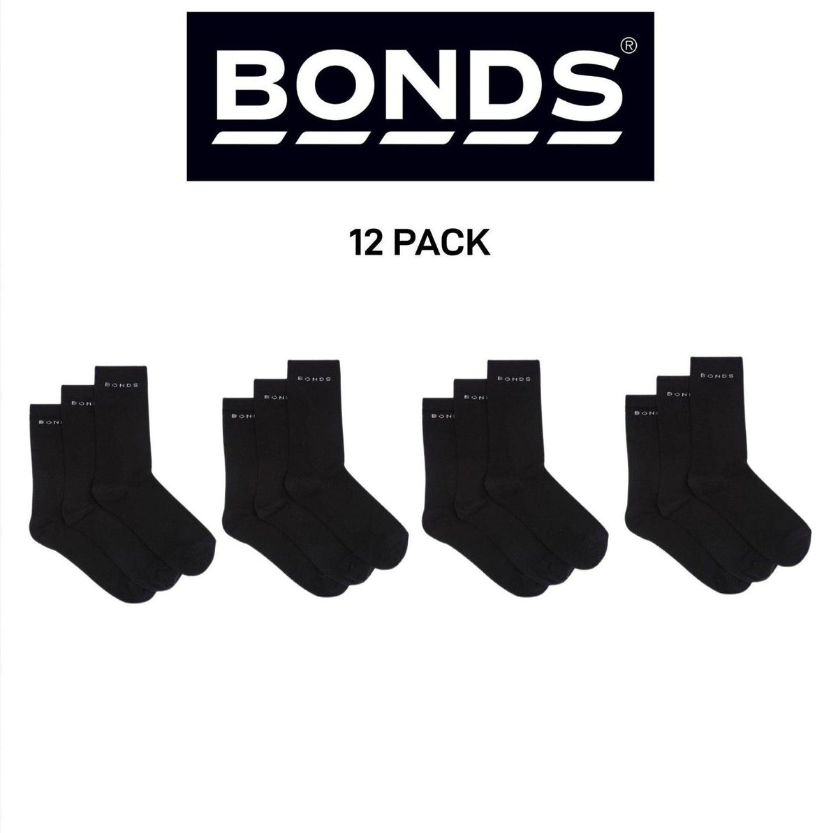 Bonds Mens Australian cotton Crew Sock Soft Reinforced Heel & Toe 12 Pack SYFK3N
