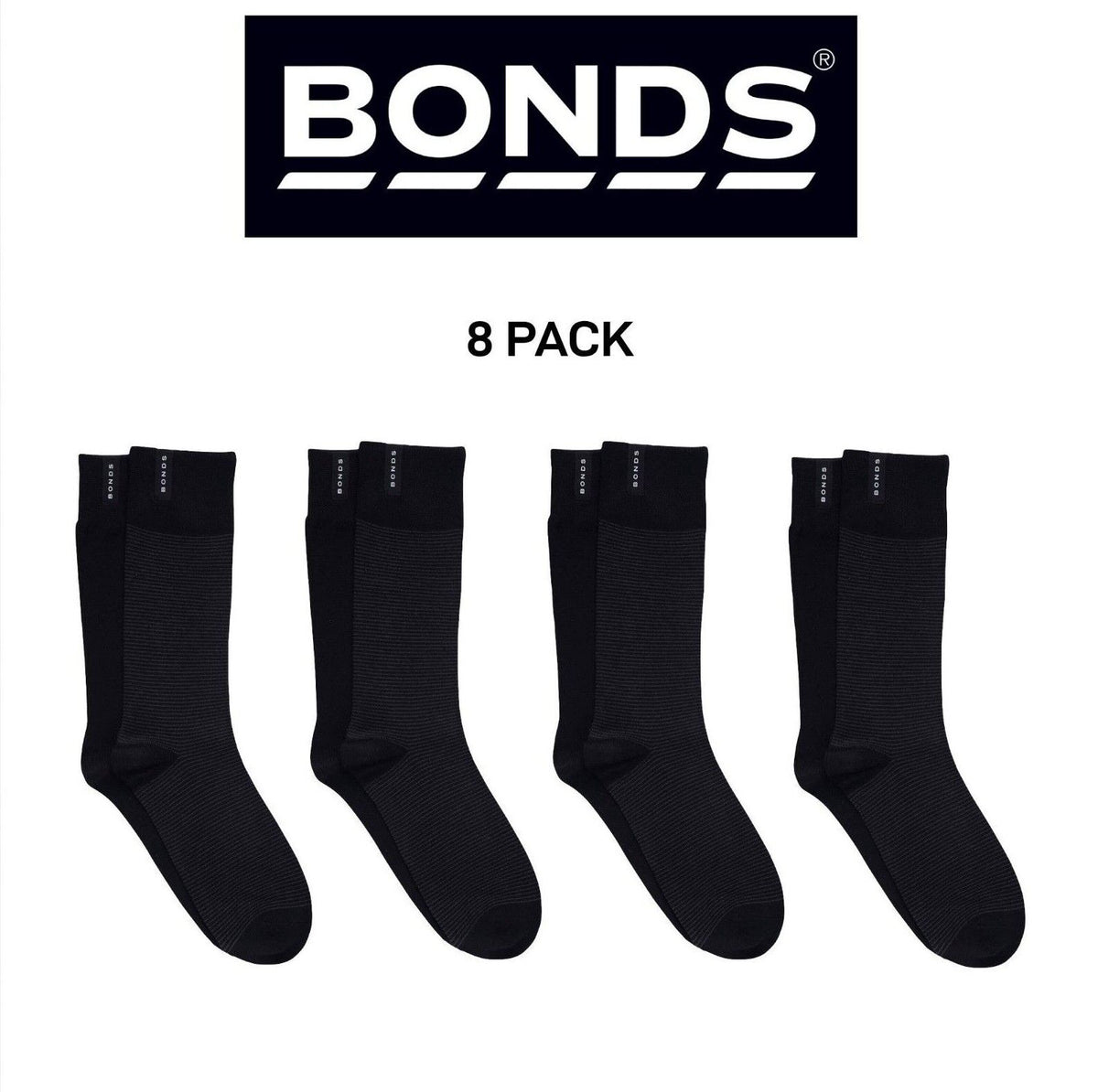 Bonds Mens Viscose Crew Sock Reinforced Heel & Toe for Durability 8 Pack SYJX2N